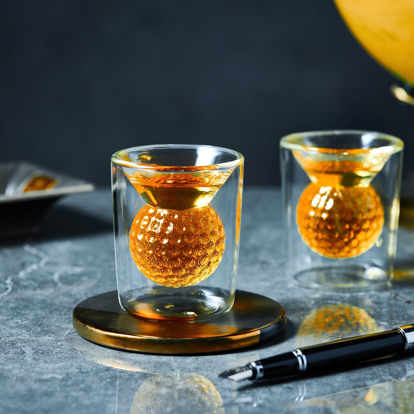 CRAFTGEN Golf Ball Shot Glasses Set of 4, Funny Handmade Birthday Gifts for Men and Women - 2oz Double Walled with 3D Shape Golf Ball Inside, Tequila, Whiskey, Cocktail Presents for Golfer