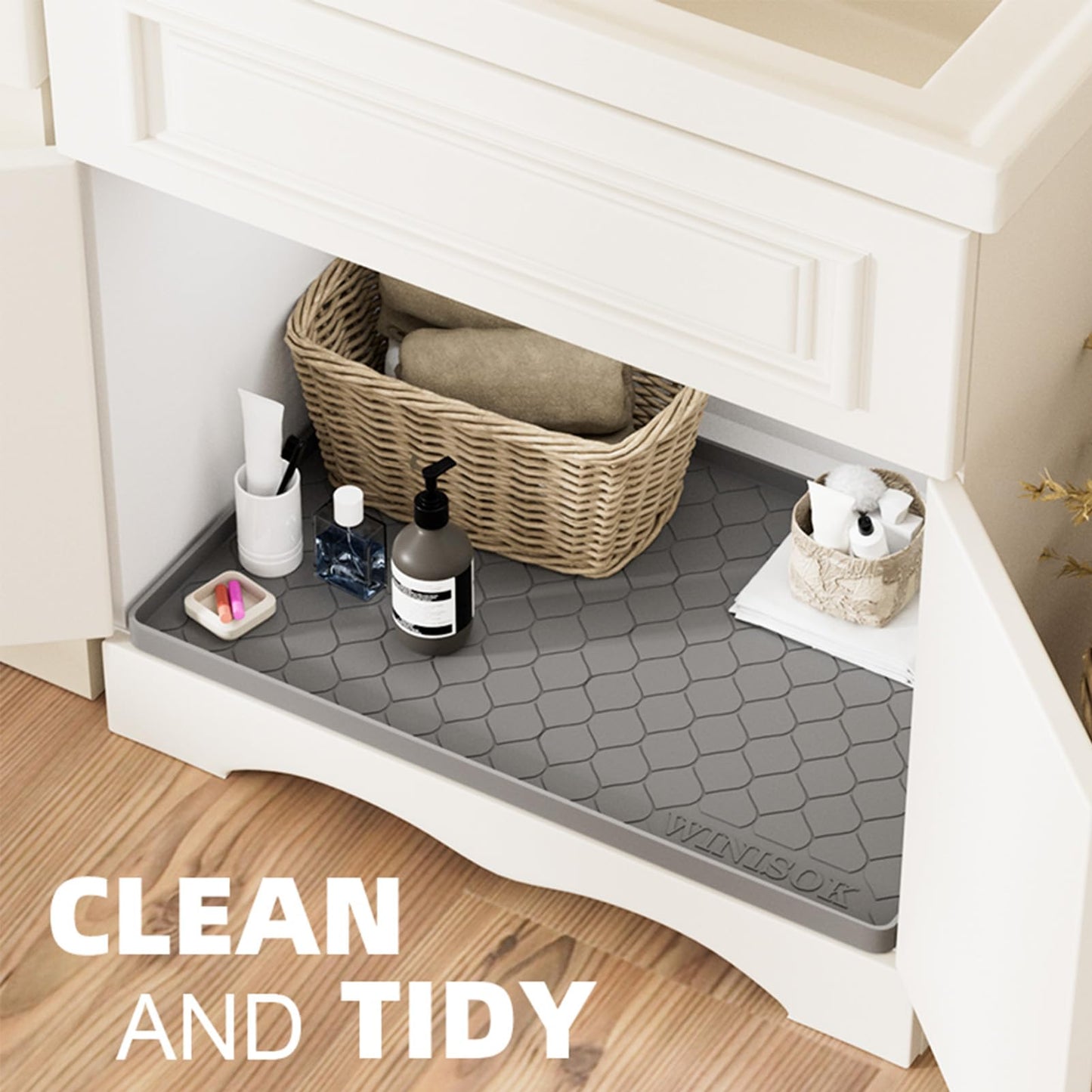Winisok Silicone Under Sink Mat 40" x 22", kitchen Essentials and Gadgets, Shelf liner and Cabinet Protector, Home Organizers and Storage, Waterproof Bathroom Tray