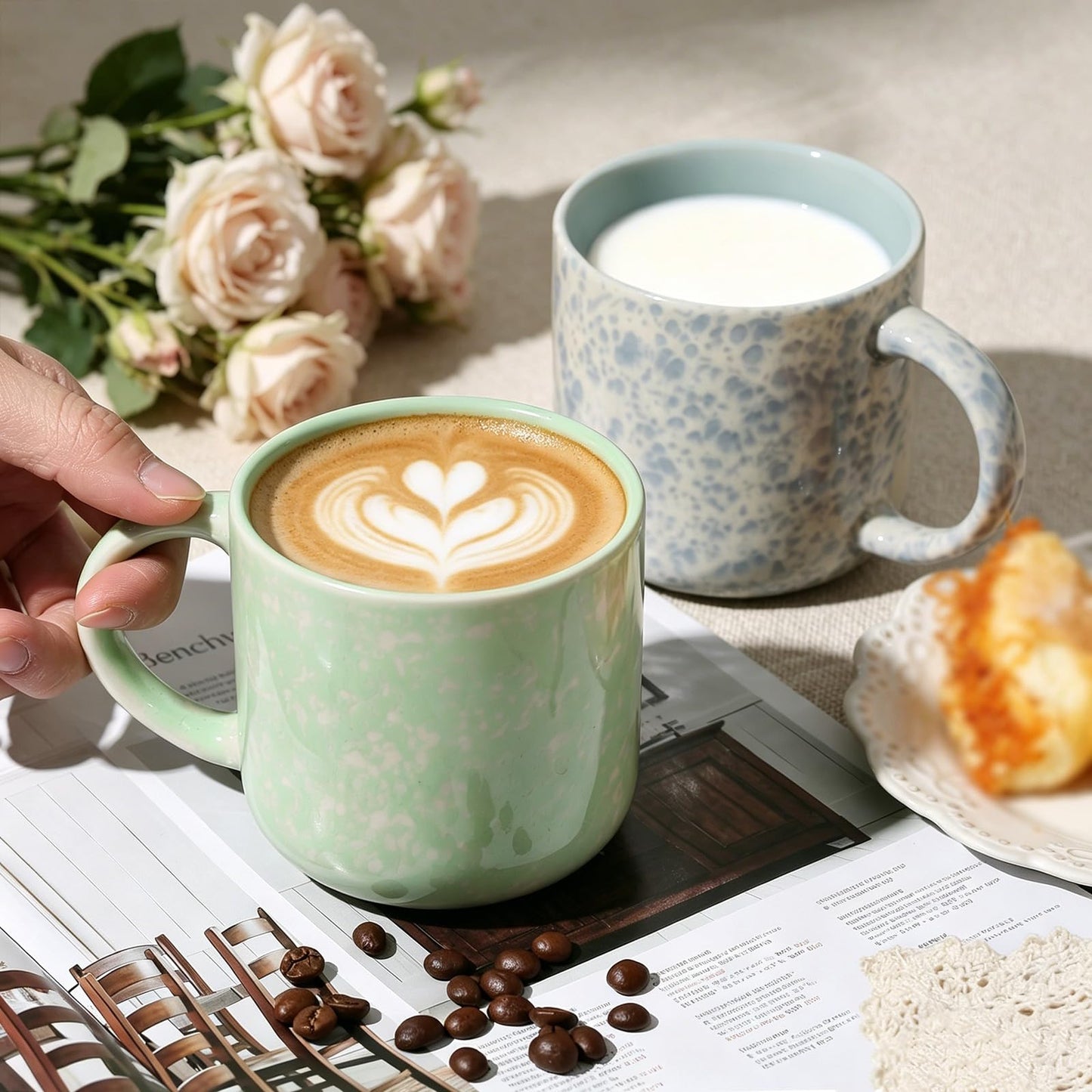 MONITO 12 OZ Coffee Mugs Set of 4, Modern Ceramic Coffee Mugs Set with handle for Tea/Latte/Cappuccino/Milk/Cocoa.