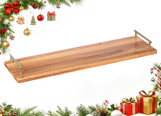 Dofira Large Charcuterie Board with Metal Handles – 32" Acacia Wood Serving Board for Cheese, Meat & Appetizers – Extra Long Kitchen Platter for Gatherings, BBQ & Home Decor