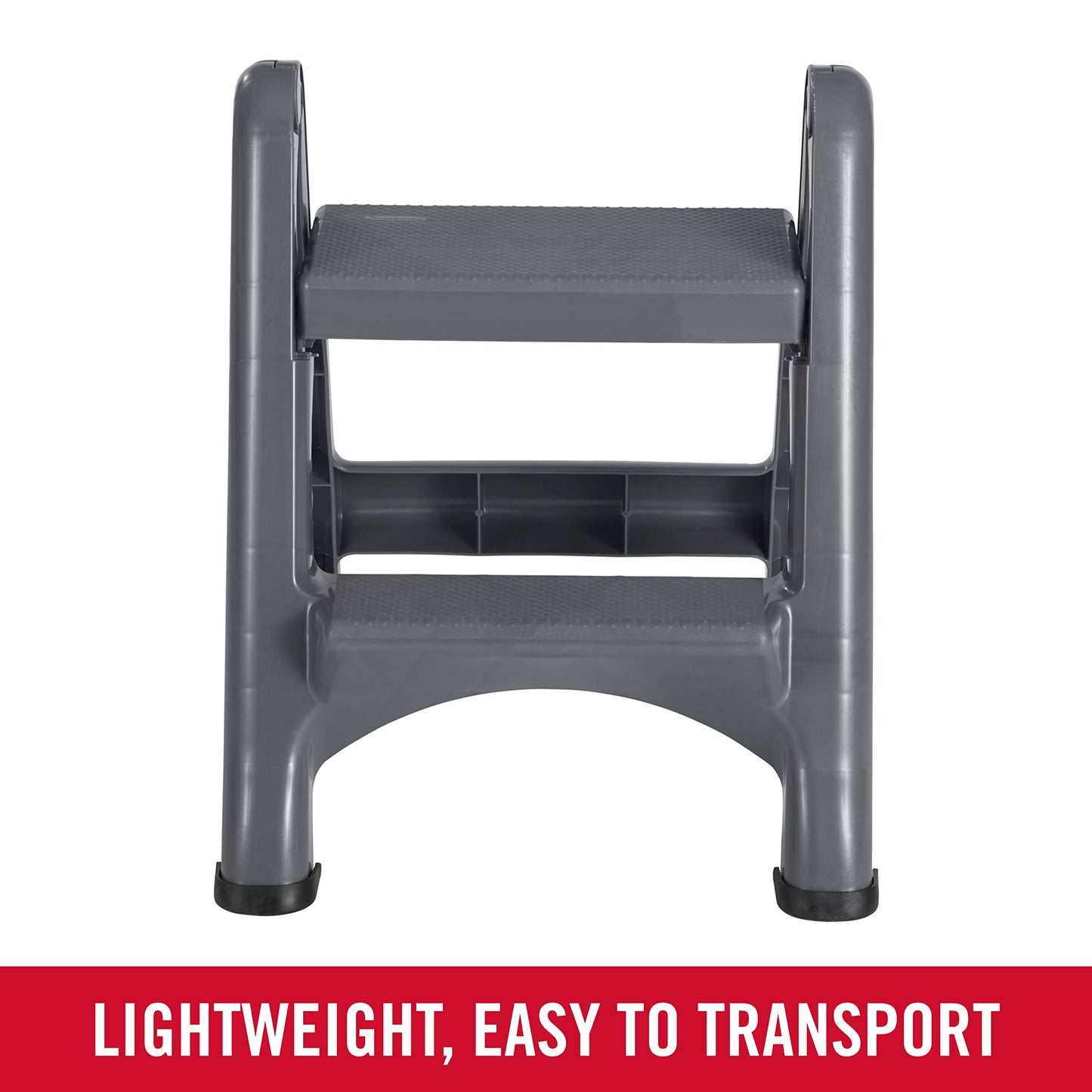 Rubbermaid Two-Step Folding Foot Stool 14-Inch High Gray 300-Pound Capacity Small Step Stool for Adults/Kids for Use in Library/Kitchen/Bathroom/Garage/Closet