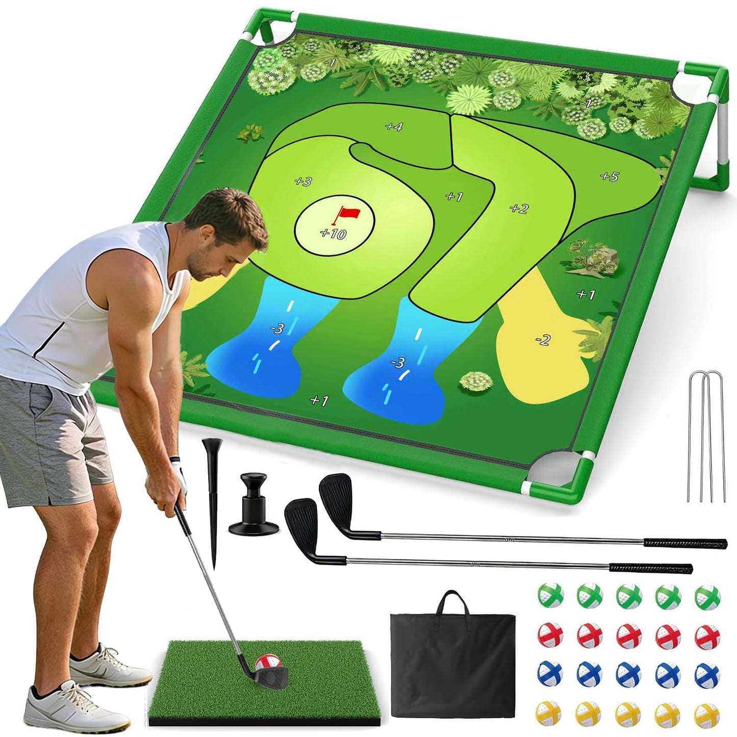 Wazoci 67 Golf Yard Chipping Game Set – Portable Backyard Golf Course for Adults and Family, Outdoor Lawn & Beach Play, Indoor Practice, Office Party, Gifts for Men (67 Golf Chipping Game)