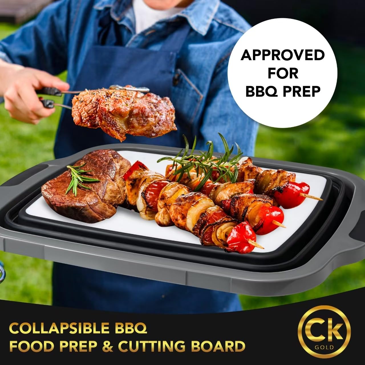 CK GOLD New XL Collapsible BBQ Prep Tub with LOCKING Lid, Cutting Board & Drain Hole | BPA-Free, Food-Grade, Space-Saving Prep Tubs for Marinating, Grilling, Camping & Outdoor Cooking (Black, 16L)