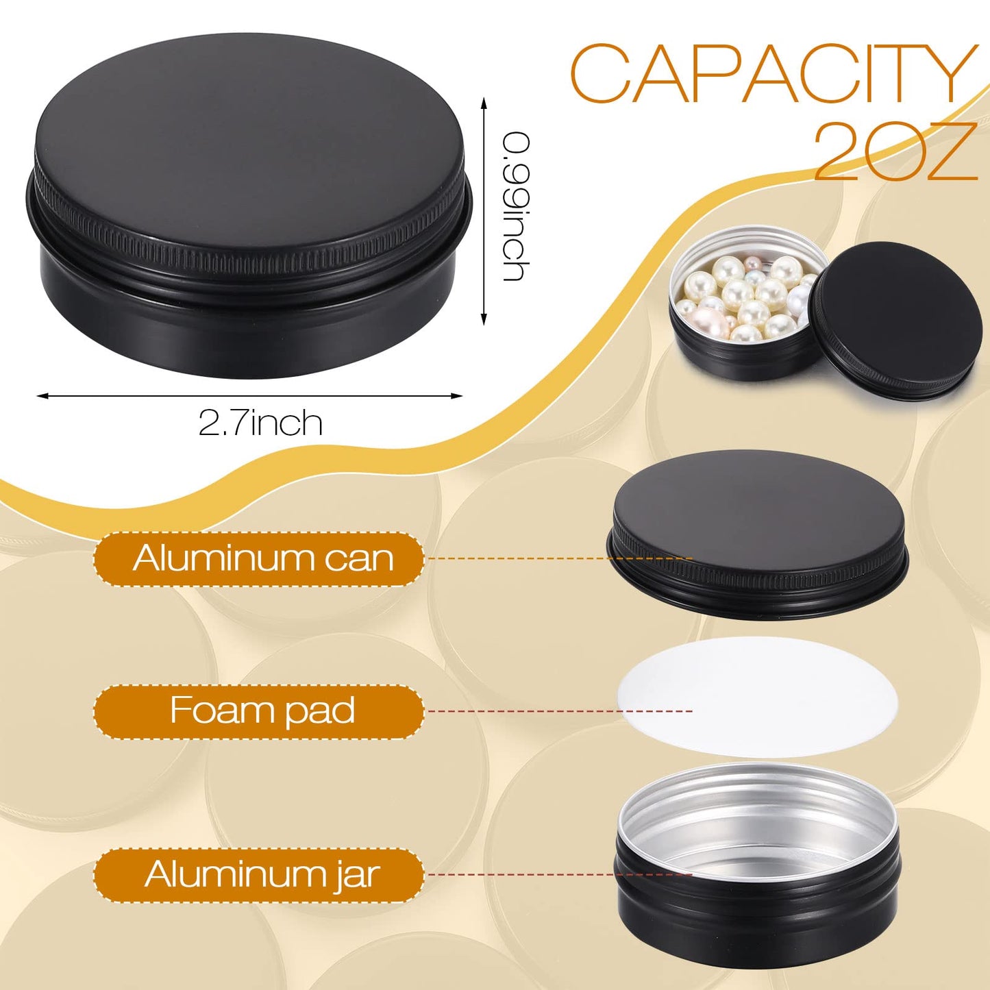 Patelai 64 Pieces Lip Balm Tin Containers Screw Top Round Tin Cans Aluminum Tin Jar with Screw Lid, Empty Bottle Travel Cosmetic Sample Tin Cans Container for DIY(Matte Black, 2 oz)