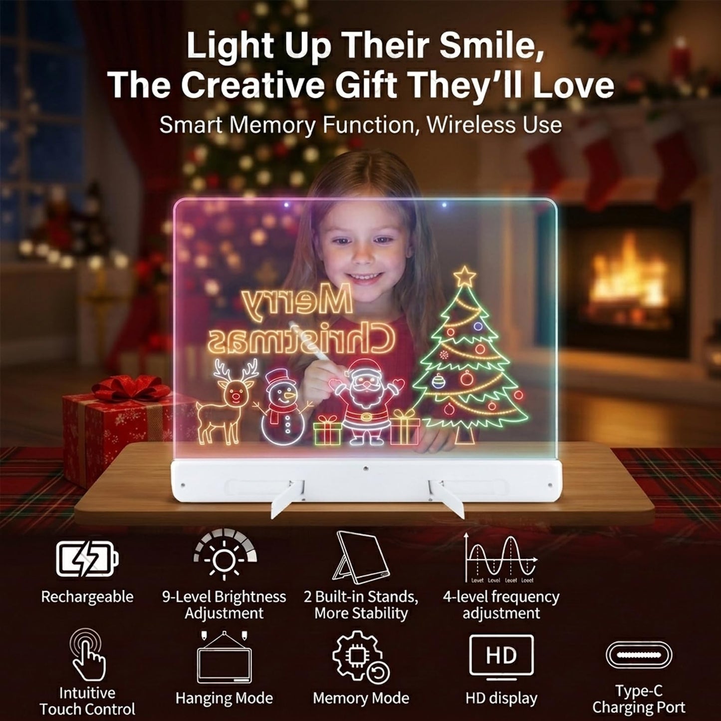 LED Light Up Drawing Board for Kids,16'' LED Note Board with Colors&Dimmable Glow,Scratch-Resistant Acrylic LED Magic Writing Board,Creative Christmas/Birthday Gift for Kids (Digital Touch Control)