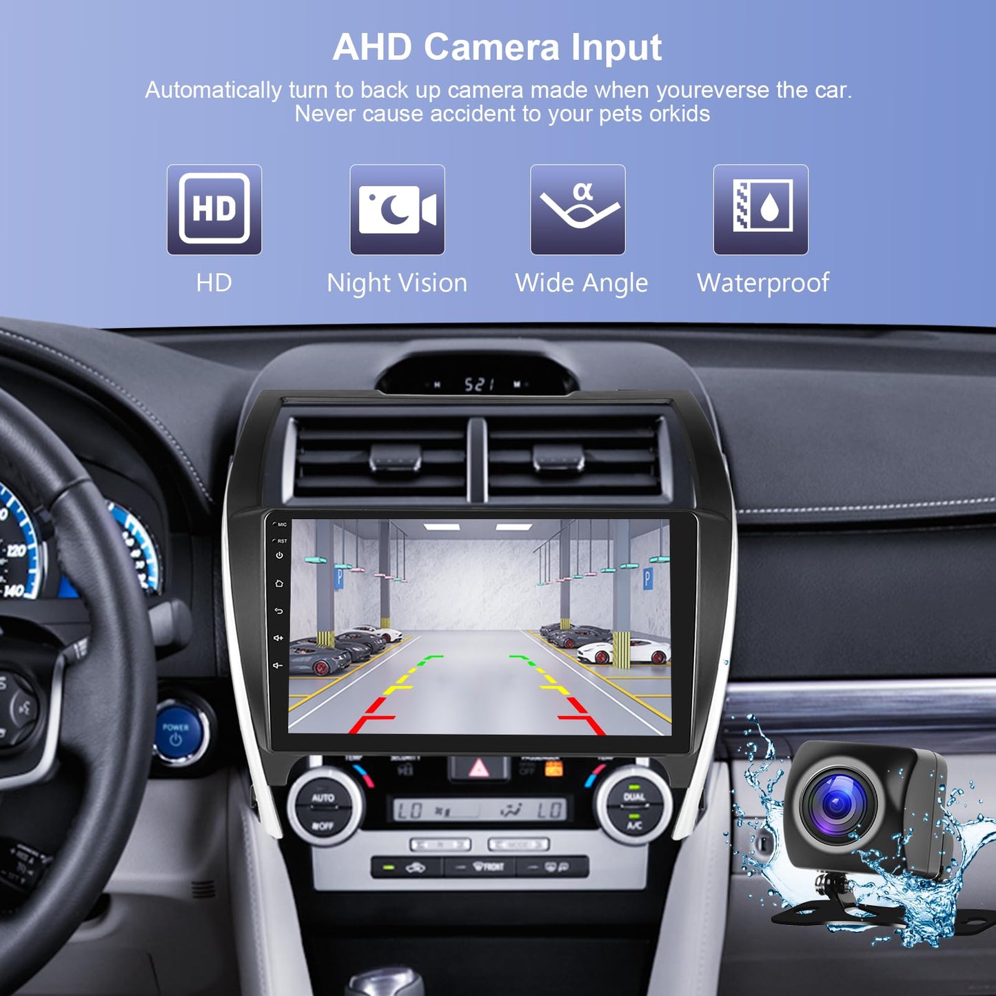 Car Radio Stereo for Toyota Camry 2012 2013 2014, 1G+32G Rimoody Carplay Android 13 10.1 inch Touch Screen GPS Navigation WiFi HiFi Bluetooth FM Radio Mirror Link Head Unit + AHD Backup Camera