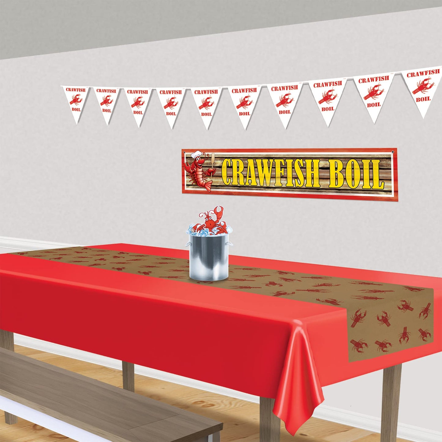 Beistle Crawfish Kraft Paper Table Roll – Brown with Random Red Crawfish Print for Southern-Themed Parties, Rustic Seafood Boils and Cajun Celebrations, Mardi Gras Party Table Cover, 24” x 50’
