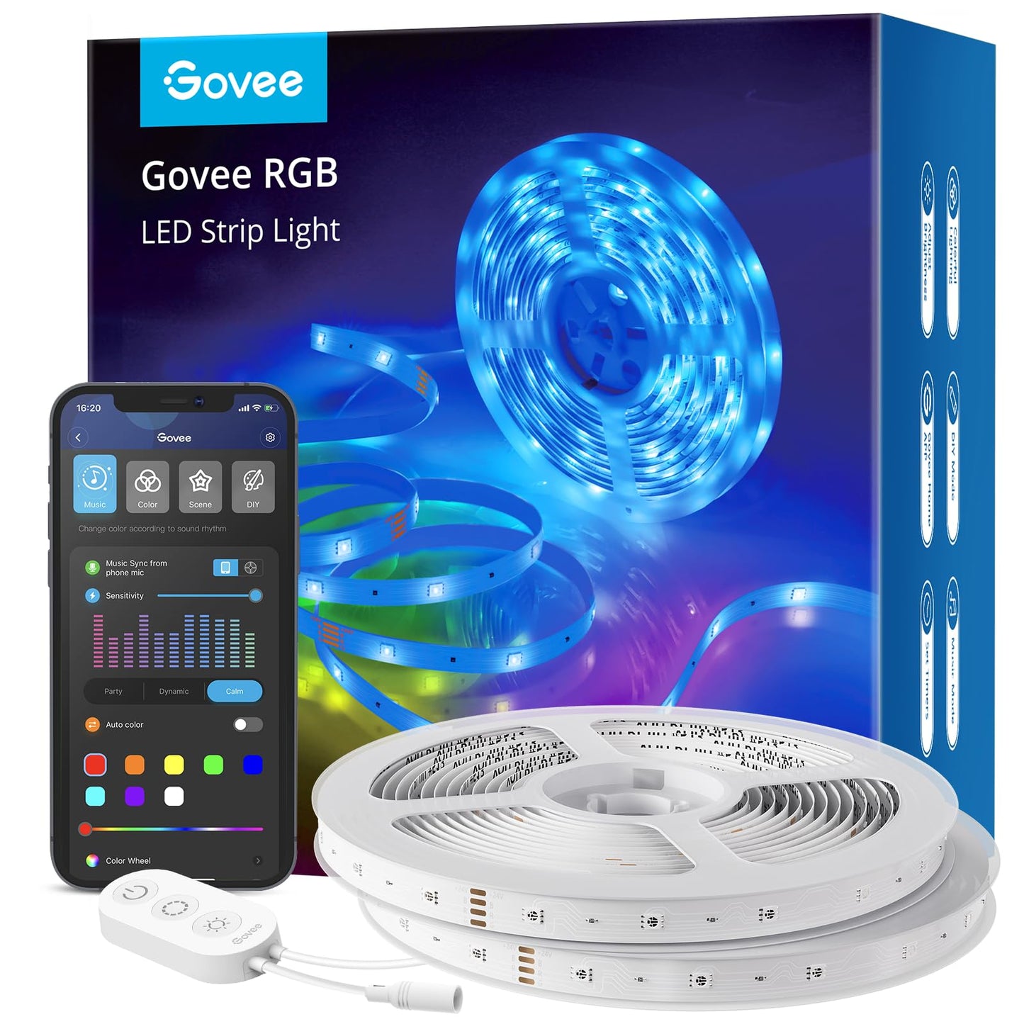Govee LED Strip Lights 100ft, LED Lights for Bedroom, WiFi RGB LED Lights Work with Alexa and Google Assistant, 64 Modes and Music Sync, Strip Lights for Indoor, Home Decor, 2 Rolls of 50ft