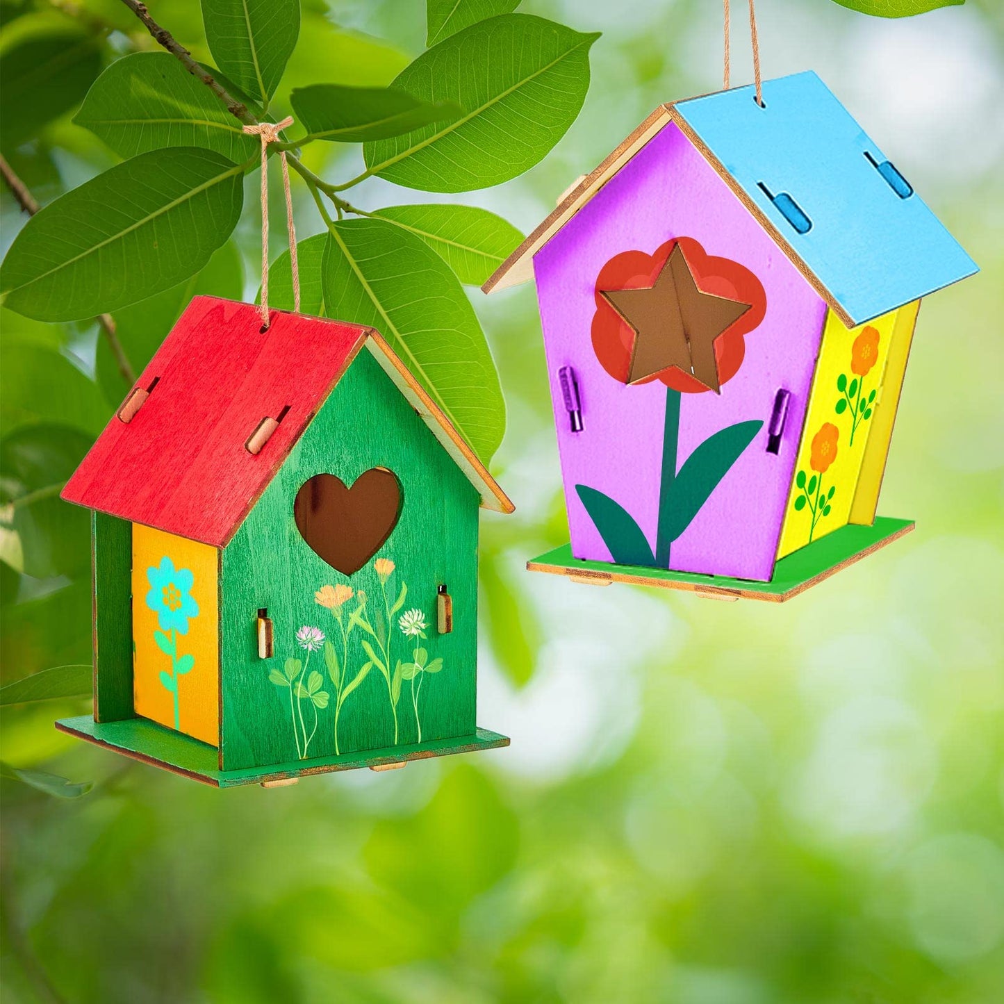 Juexica 30 Pcs Wooden Birdhouses, Unfinished Wood Bird Houses Arts and Crafts Kits Wooden Bird Houses for Children to Build and Paint DIY Craft
