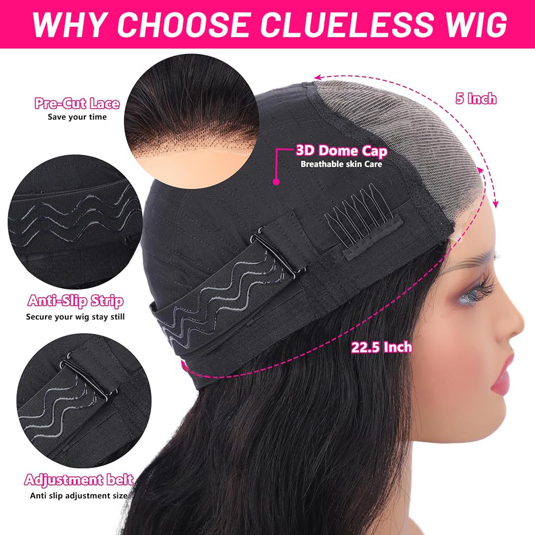 Thickrot 5x5 HD Lace Closure Wigs Human Hair 180% Density Glueless Wigs Human Hair Pre Plucked Pre Cut for Beginners Body Wave Lace Front Wigs Human Hair for Women Natural Black 18 Inch
