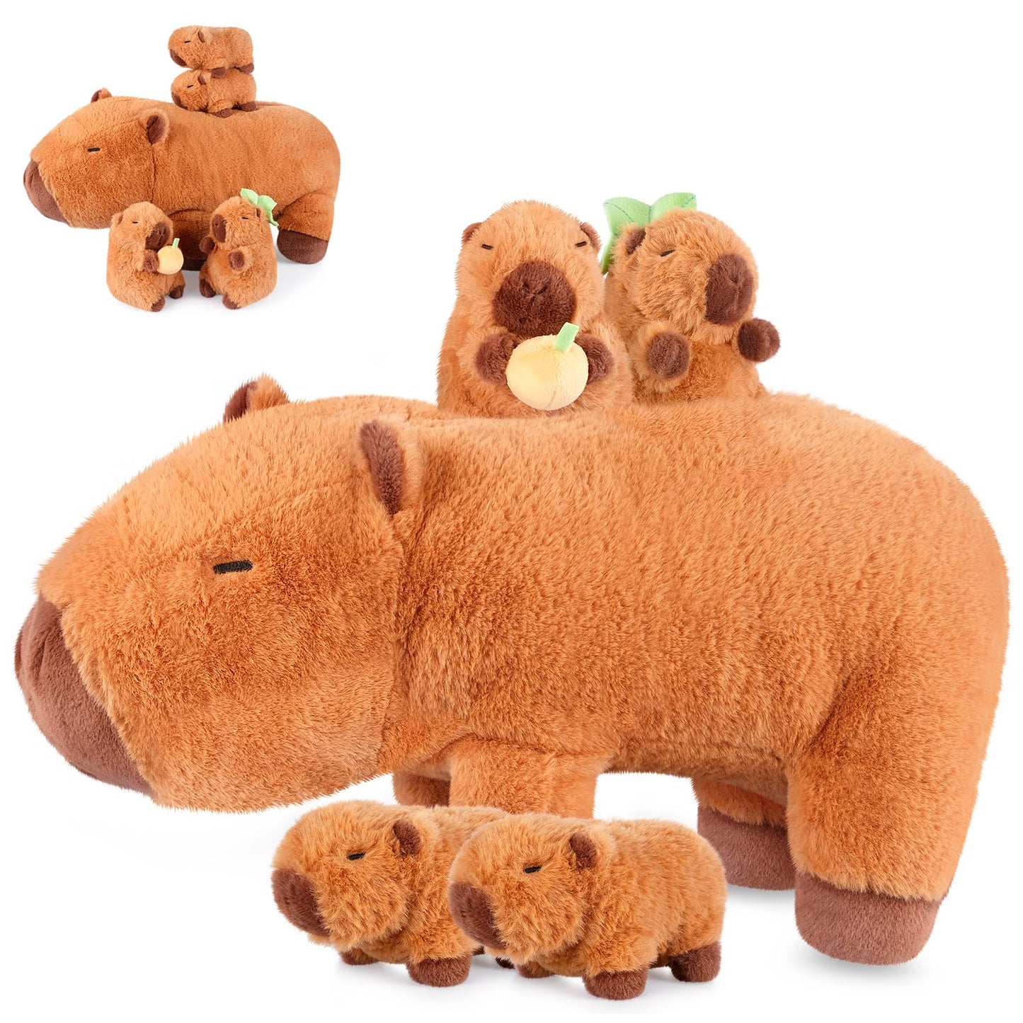 SuzziPals 5-in-1 Mommy Plush Toys with Baby Plushies, 5pcs Set Stuffed Animal Surprise Inside, Soft & Squishy Pillow Plushies Decor, Cuddly Gifts for Kids & Adults
