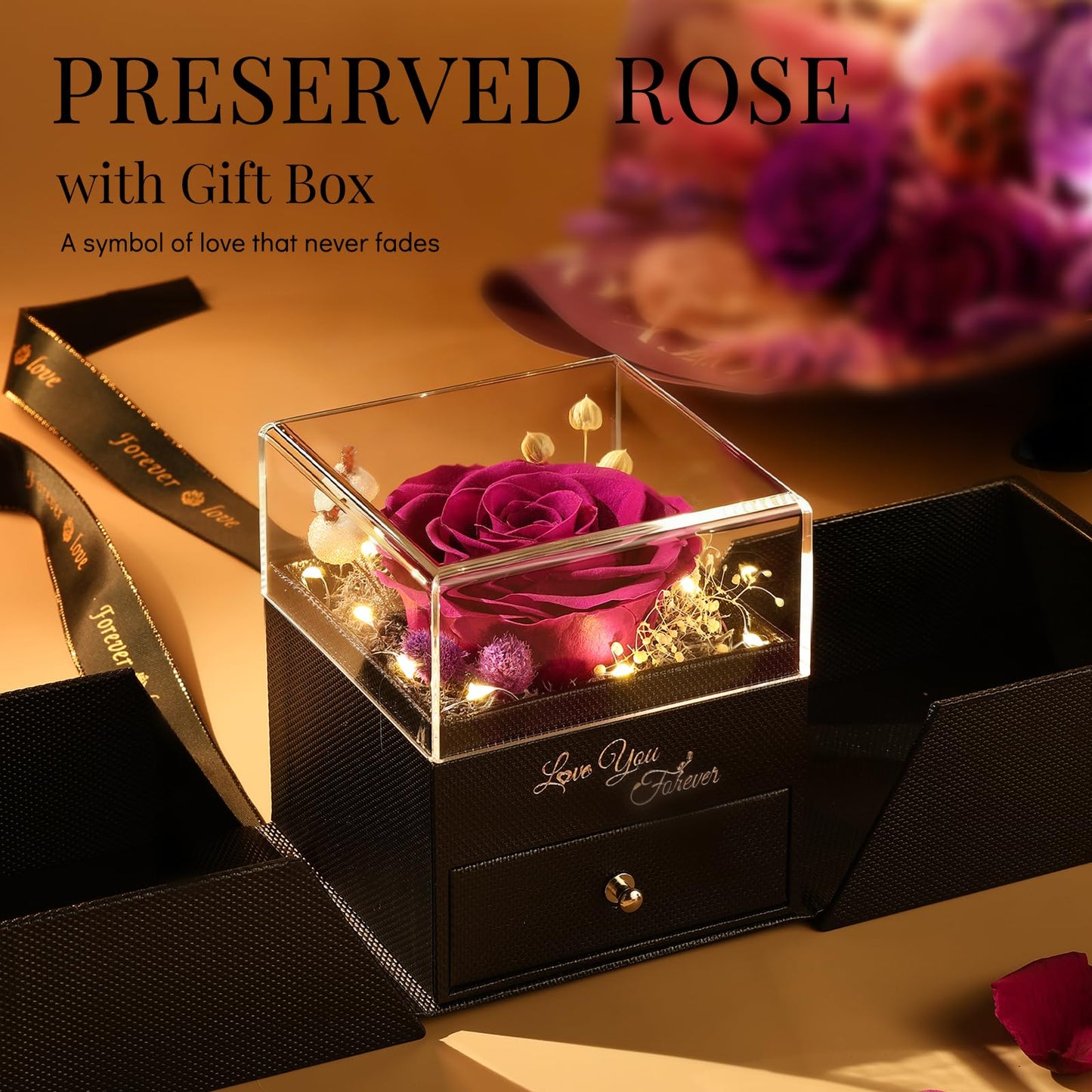FIACO Gifts for Women Preserved Real Roses with I Love You Necklace Fresh Forever Flowers Birthday Gifts for Mom Grandma Wife Girlfriend on Anniversary Christmas Valentines Romantic Gift