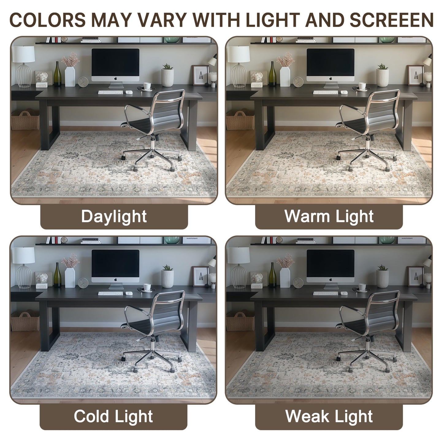 48"x72" Office Chair Mat for Hardwood Tile Floor, Under Desk Carpet Protector for Rolling Computer Chair Mat, Machine Washable Area Rug, Anti-Slip 1/5" Thick Low Pile Thin Vinyl Floor Mat, Taupe