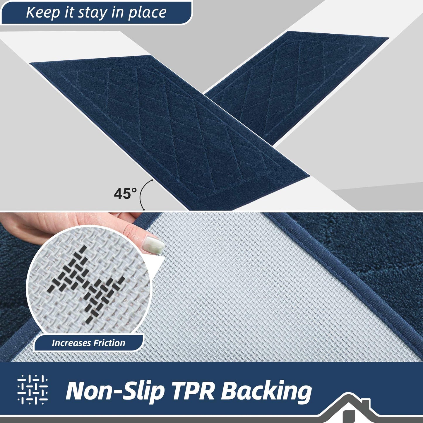 BEQHAUSE Dirt Trapper Door Mat 36" x 60", Doormat Non-Slip Entryway Rugs Washable, Dog Door Mat Stain Resistant and Absorbent Welcome Floor Mat for Front Back Door, Mud Wet Shoes & Paws, Navy Blue