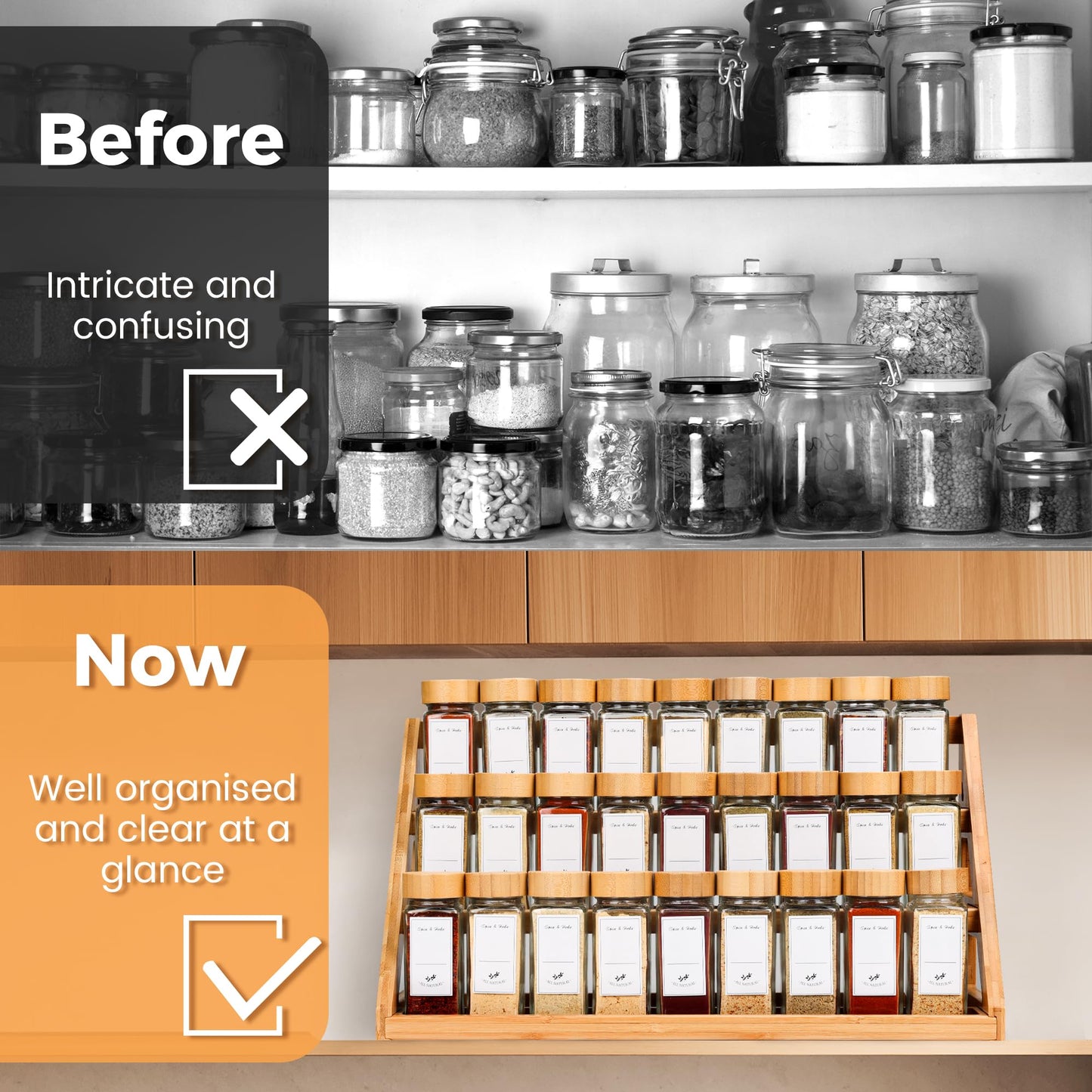 MNADSFKJ Bamboo Tiered Spice Rack, for Countertop Spice Organizer for Pantry Spice Shelf Organizer Kitchen Spices Rack，Cabinet spice rack，Cabinet seasoning rack