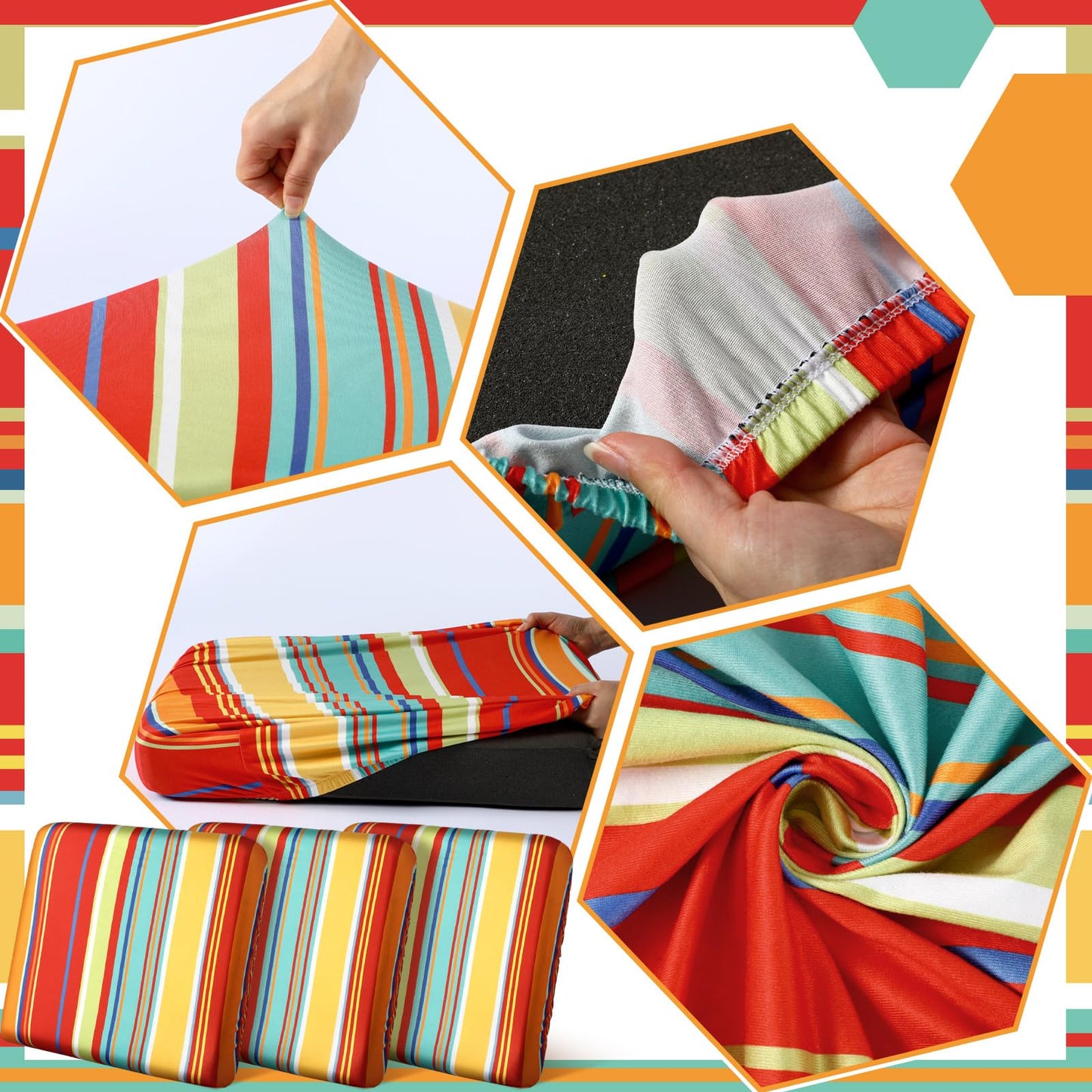 Geyoga 8 Pcs Patio Stretch Sofa Cushion Covers Outdoor Cushion Covers Replacement Waterproof Patio Furniture Couch Slipcovers Washable Chair Seat Soft Flexibility Protector, Rainbow Stripes Style