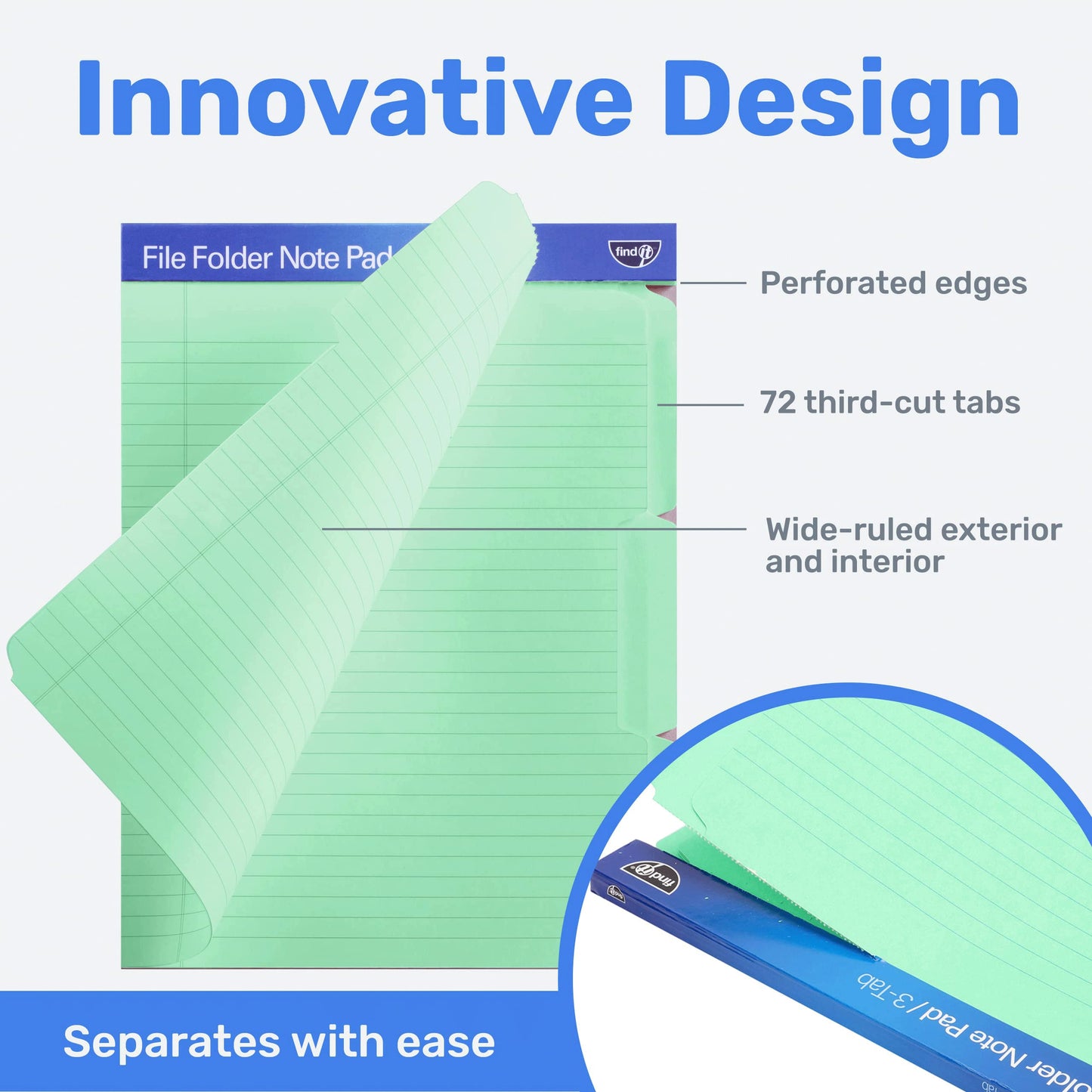 Find It File Folder Notepad - Pack of 72-9.5 x 12.5 Inch Notebook Organizer Folders for Filing, Document, and Clipboard Organization - Green