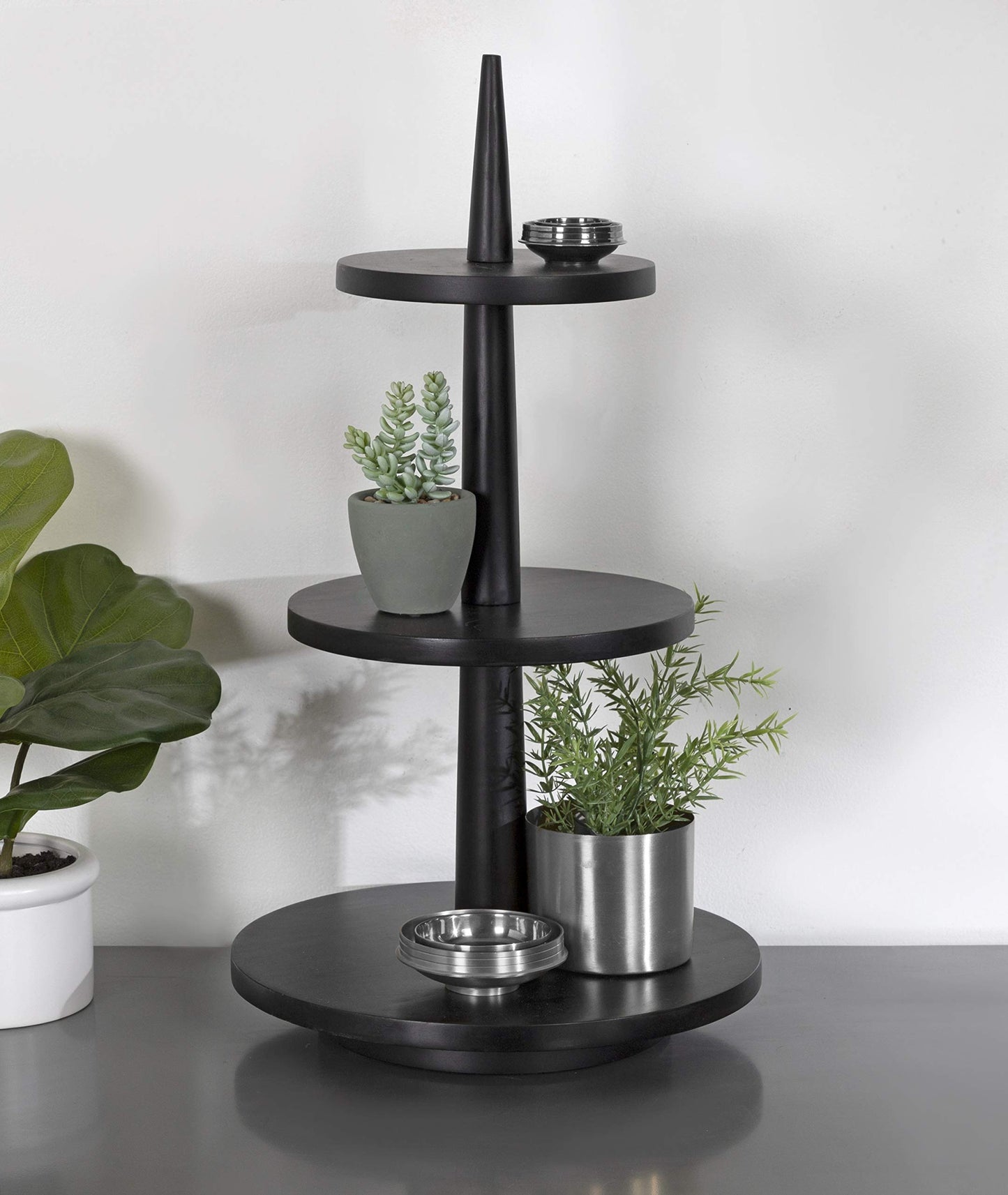 Kate and Laurel Praxis Modern 3-Tiered Tray, 12 x 12 x 23, Black, Decorative Farmhouse Serving Tray for Display