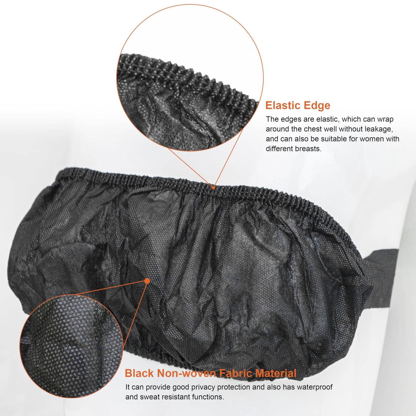 50 Pcs Beauty Salon Disposable Underwear Bra Travel Breast Wrap Beauty SPA Use Special Bodice Breathable Adjustable Elitzia ETBR001 (Black)