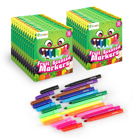 D-FantiX 24 Packs Fruit Scented Washable Markers Bulk, 288 Count Coloring Markers for Kids Party Favors, Preschool Classroom Must Haves and Rewards, Back to School Supplies for Girls Boys