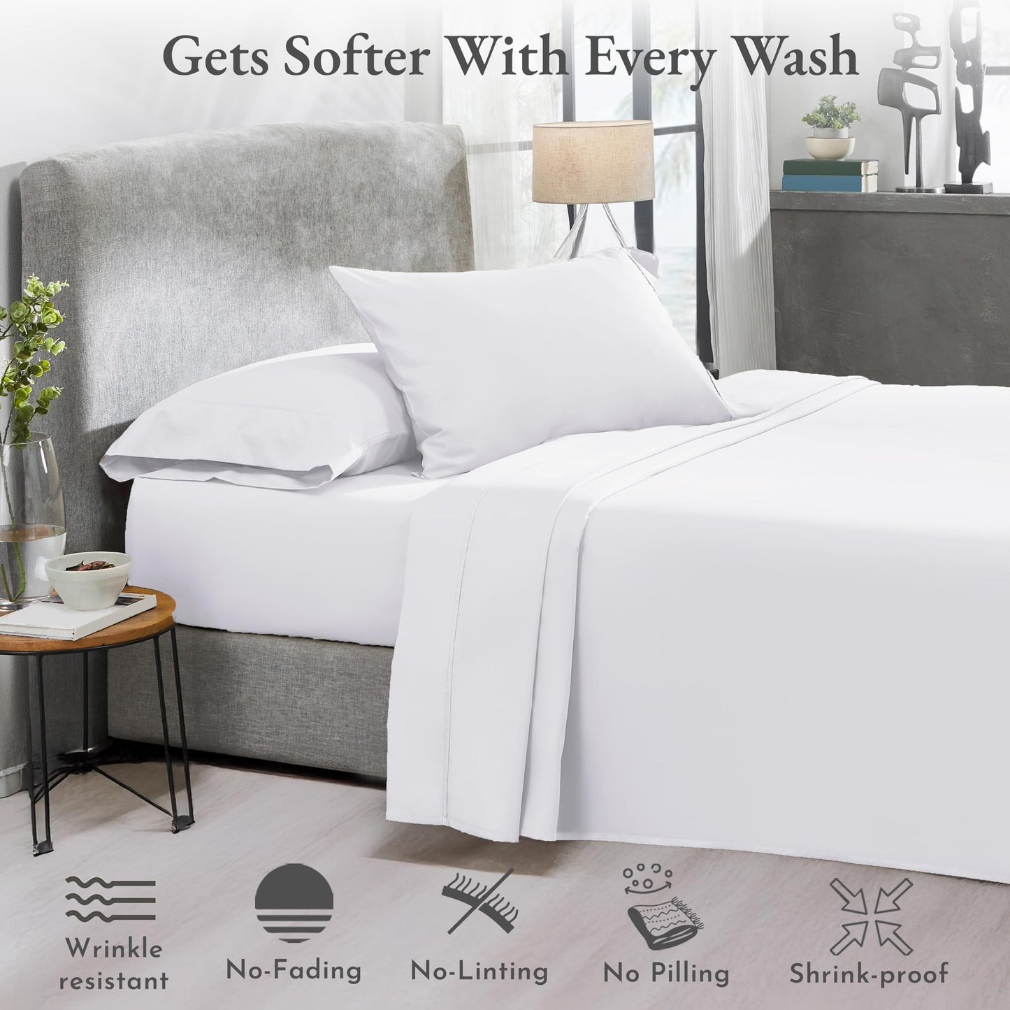 California Design Den 2-Pack Queen Bedsheet Sets - 400 Thread Count 100% Cotton Sateen - Extra Soft, Breathable & Cooling Sheets, Wrinkle Resistant, 2 Sets of Deep Pocket Bed Sheets - Bright White