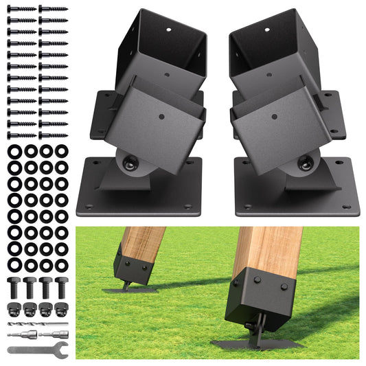 DOOTOO 4-Pack Swing Set Anchor Leveling Kit - 201 Stainless Steel, Swing Set Leveling Bracket for 4"x4" (Actual 3.5"x3.5") Wood Legs, Enhance Swing Set Stability,Protect Wood (Black)