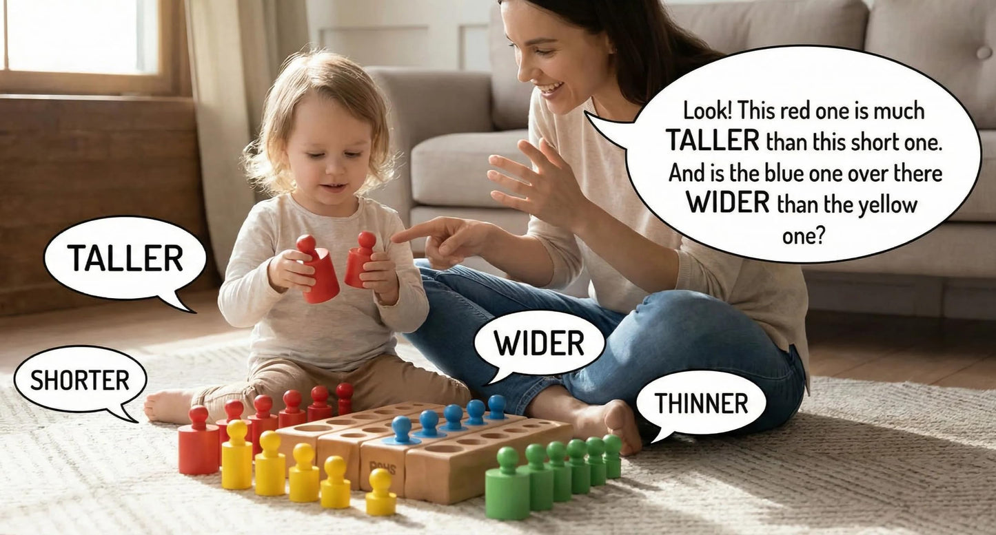 BOHS Montessori Knobbed Cylinders Blocks - 6 Pegs / 6.7 Inches - Colorful Wooden Early Home School Toys - 4pcs Set