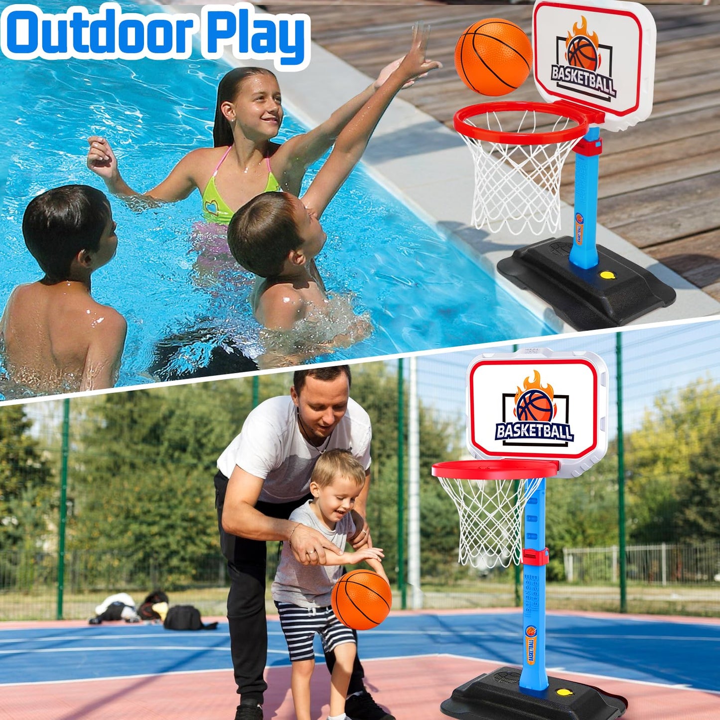 Toddler Basketball Hoop for Kids 1-3, Mini Adjustable Basketball Hoops Indoor with Balls Outdoor Pool Basketball Goal Sports Play Toys for 1 2 3 Year Old Baby Boys Girls First Birthday Gift Age 1-2-3