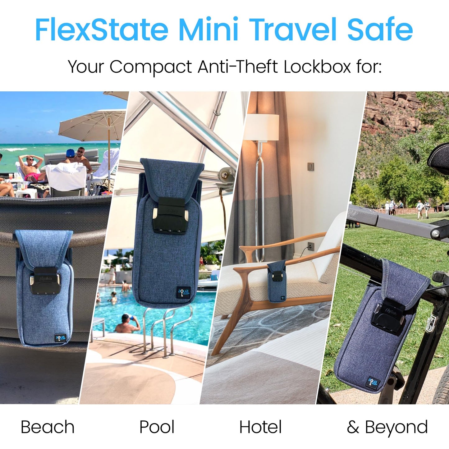 AquaVault Portable Travel Safe – Classic Anti-Theft, Nylon Cut-Resistant Lockbox for Beach, Pool, Hotel, and Outdoors (Blue, Mini)