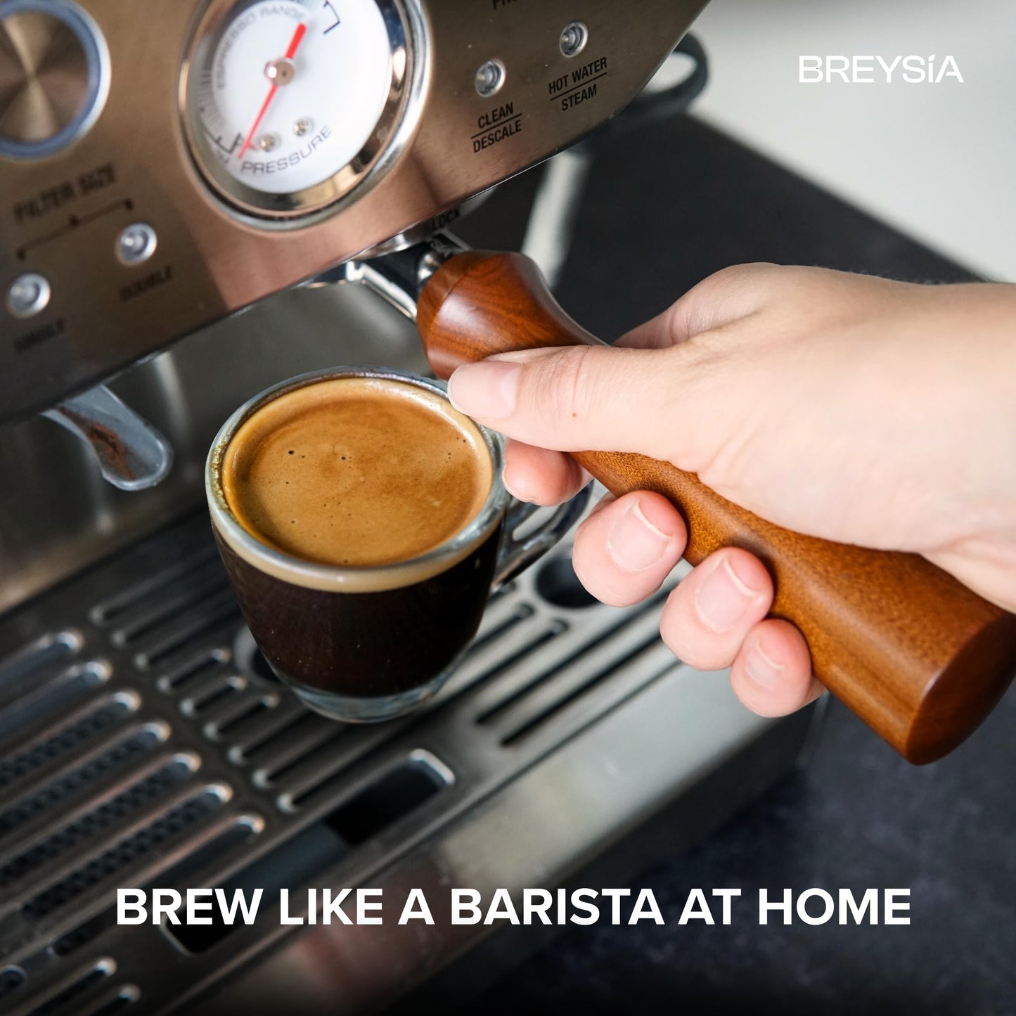 54mm Bottomless Portafilter Compatible with Breville Barista Express, Pro, Touch, Bambino Plus & Infuser – Naked Portafilter with 18g Precision Basket – Ergonomic Rosewood Handle | BRESYIA
