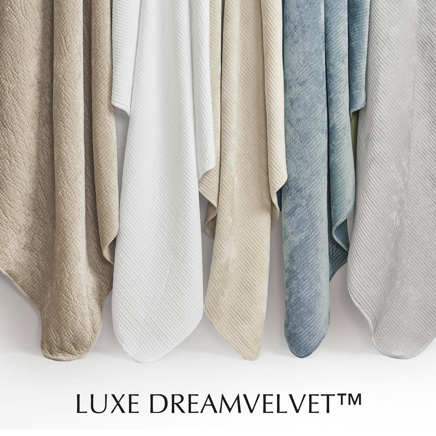 EVERGRACE Velvet Quilt Set Queen Size, Luxurious Soft Quilted Bedding Sets, Lightweight Velvet Comforter for All Season, Striped Channel Bedspread Coverlet with 2 Shams, Light Sand
