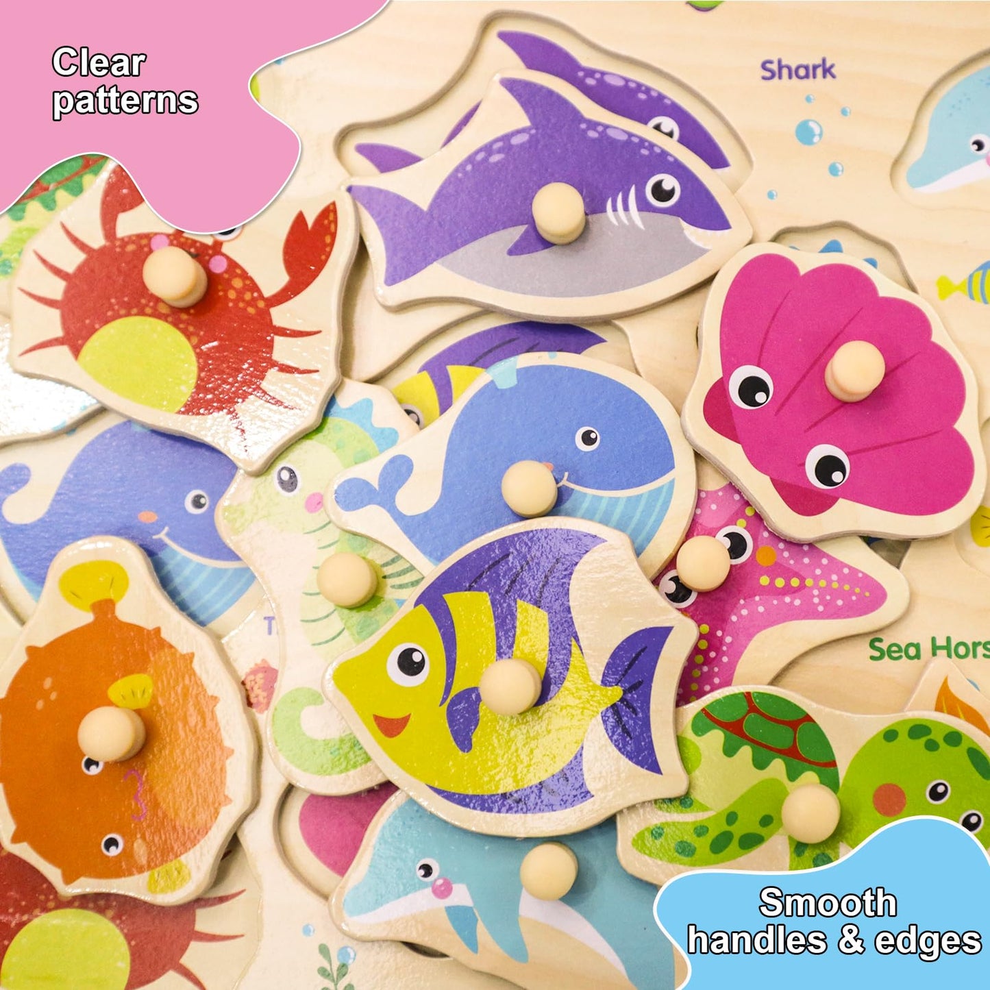 LOYUEGIYO 6PCS Toddler Wooden Peg Puzzle Toys for Age 2-4 3-5 Year Old Boys Girls,Educational Learning Sensory Toy,Puzzles for Toddlers Kids,Dinosaur&&Ocean&Alphabet&Number Shape&Animal&Fruit Puzzles