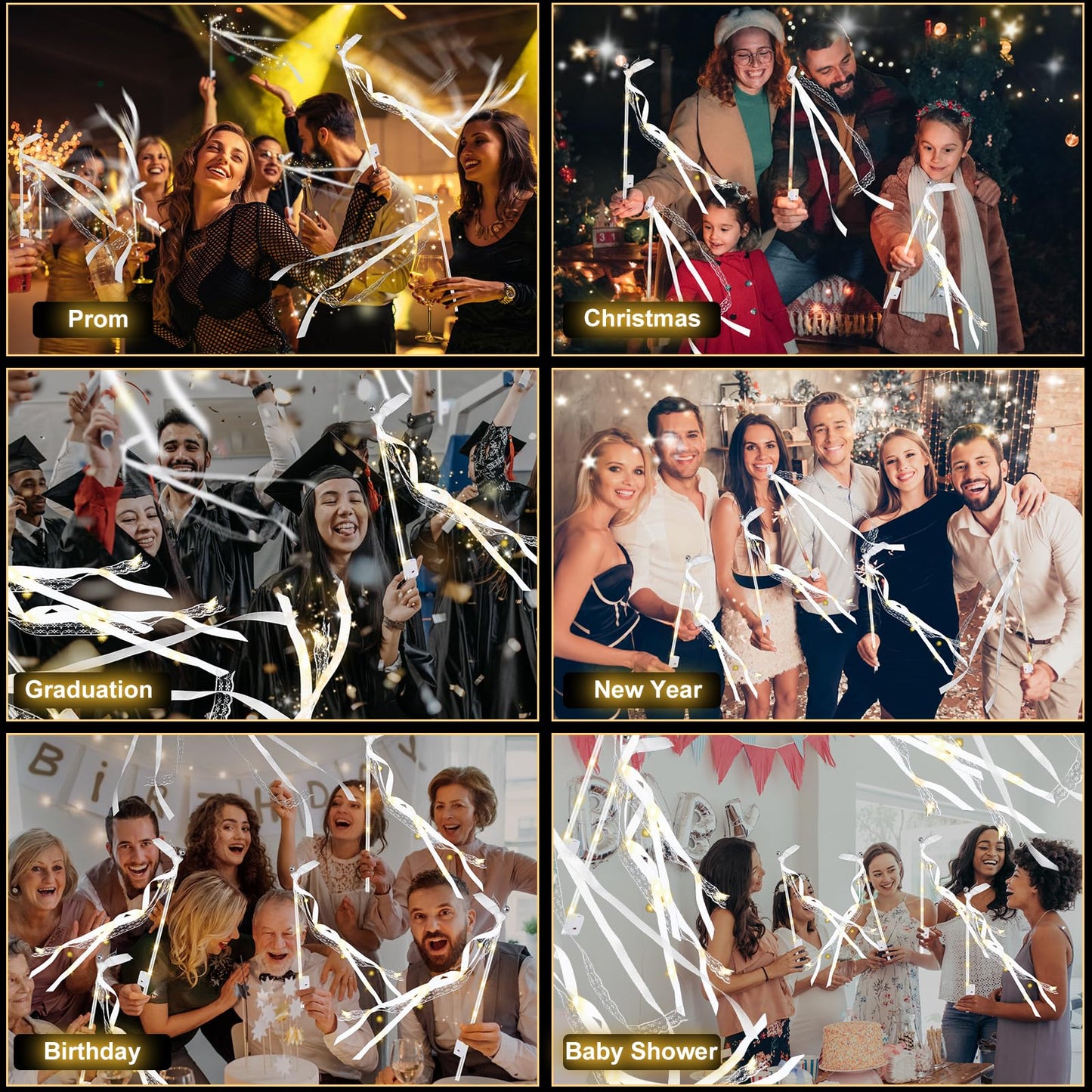 HONLYNE 100 PCS Light up Wands for Wedding, Wedding Wands Streamers with 3 Colorful Flashing Modes, Fairy Wands, LED Silk Fairy Wand with Bells for Wedding, New Year, Raves, Concert, Birthday