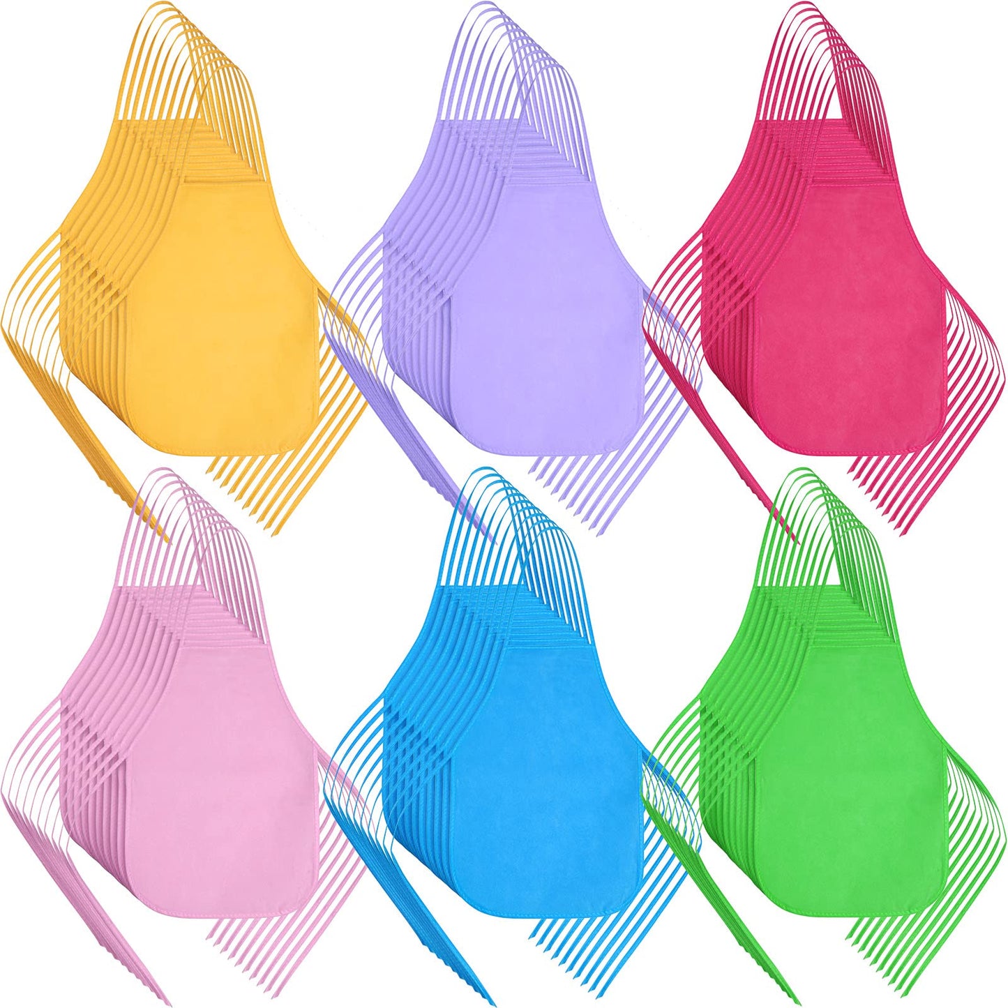 Yahenda 60 Pack Kids Painting Aprons Children's Artists Fabric Aprons Paint Art Craft Disposable Child(Blue, Rose, Fruit Green, Pink, Orange, Purple)