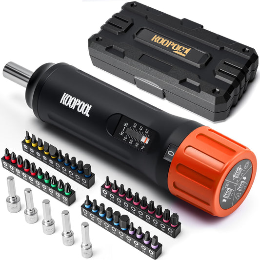 46-Piece Torque Screwdriver Set, 1/4 Inch Drive, 10–70 Inch-Pounds, for Gunsmiths, Scope Mounting,Electronics & Bikes, Includes 40 S2 Bits & 5 CR-V Nut Drivers (Standard Orange)