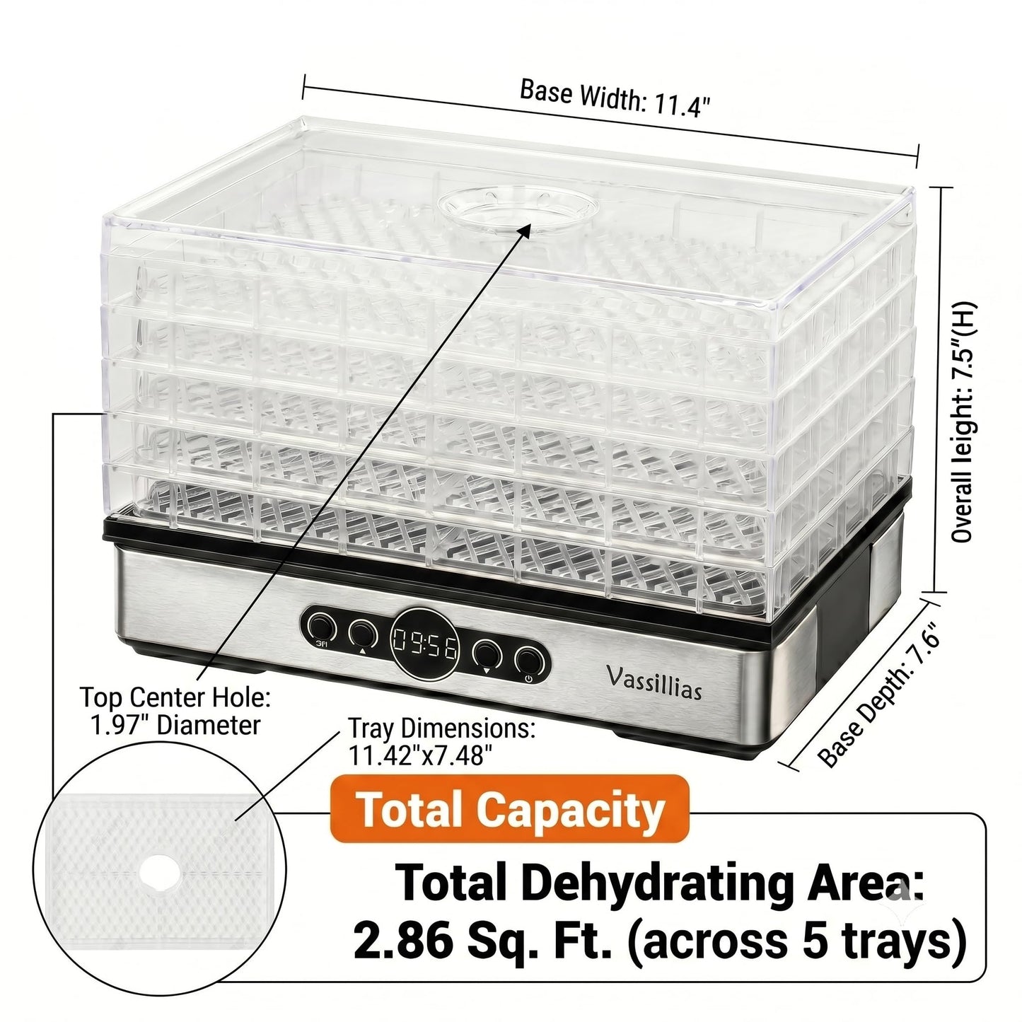 Food Dehydrator Dryer - Dehydrator for Healthy Food, Meat, Jerky, Fruit, Vegetable, Mushroom and Herb, 400W, 158°F, Mini Dryer with 5 BPA-Free Drying Racks and Slide Out Tray, White, Model 904