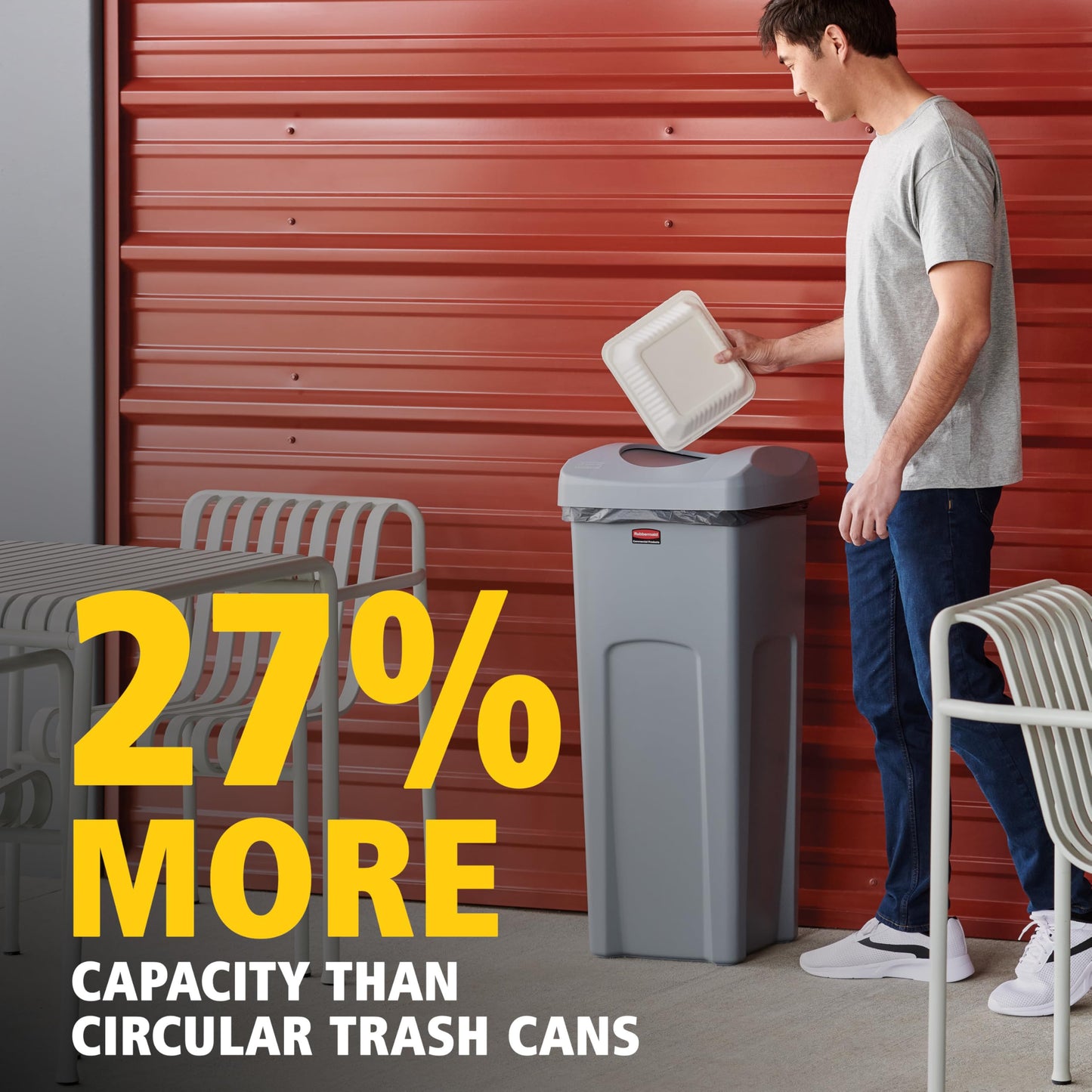Rubbermaid Commercial Products Square Trash/Garbage Container with Untouchable Swing Top Lid, 23-Gallon, Gray, Perfect for Outdoor/Restaurant/School/Kitchen