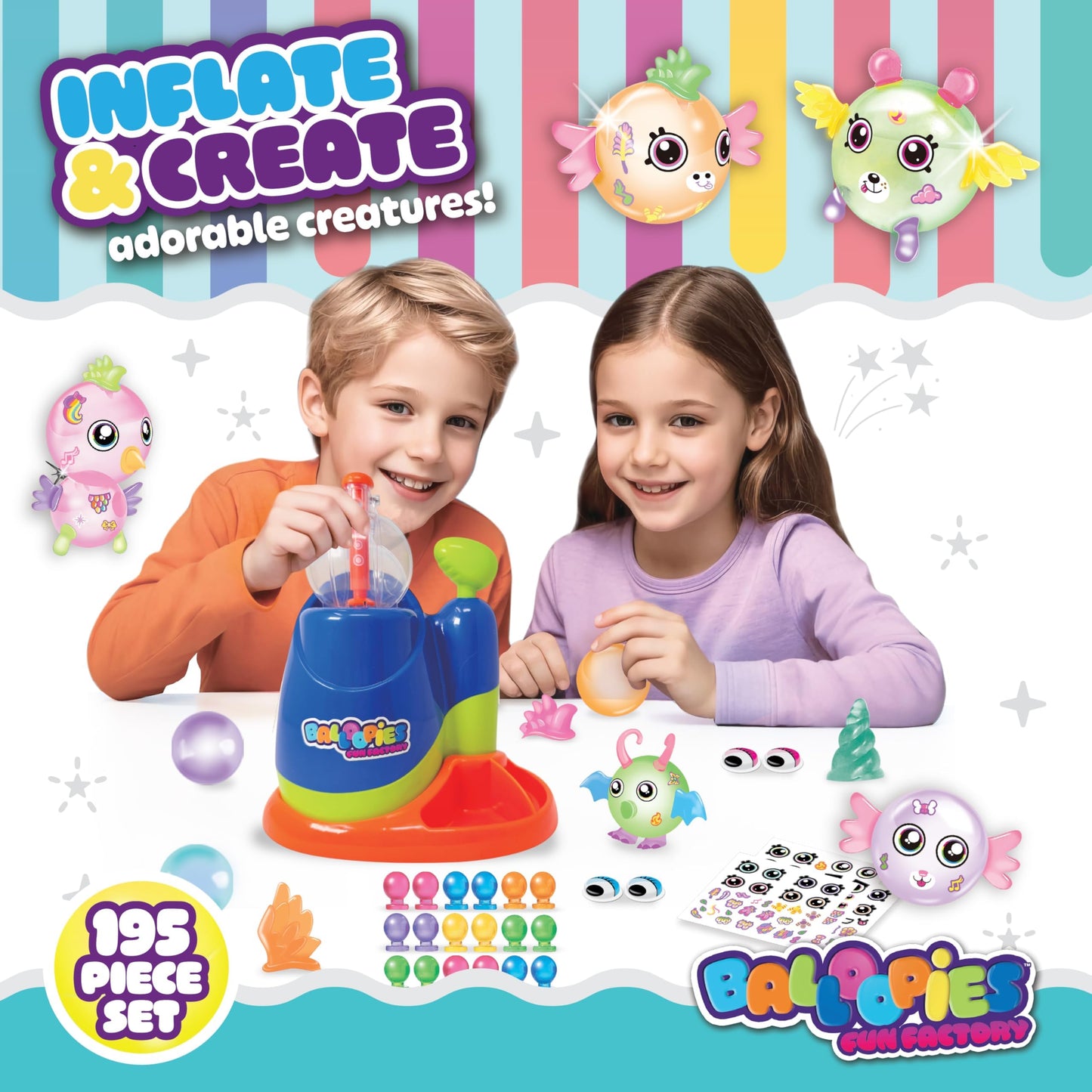 Balloopies Balloon Creation Station DIY Balloon Toy with Air Pump, 88 Piece Arts and Crafts Kit for Kids, Inflate and Decorate Balloon Animals and Creatures, Stickers and Accessories Included, Ages 5+