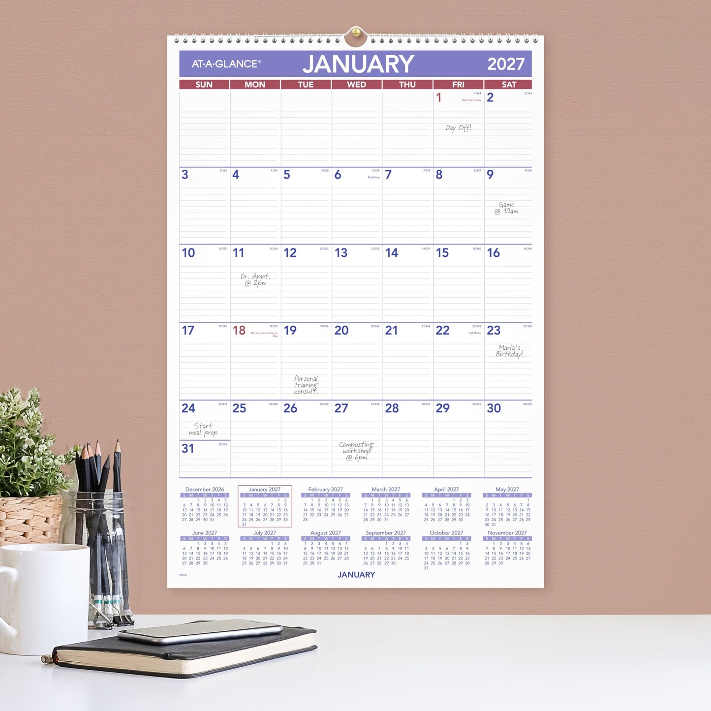 AT-A-GLANCE 2027 Wall Calendar, Monthly, 15.5" x 22.75" Planner, Ruled Daily Blocks (PM32827)