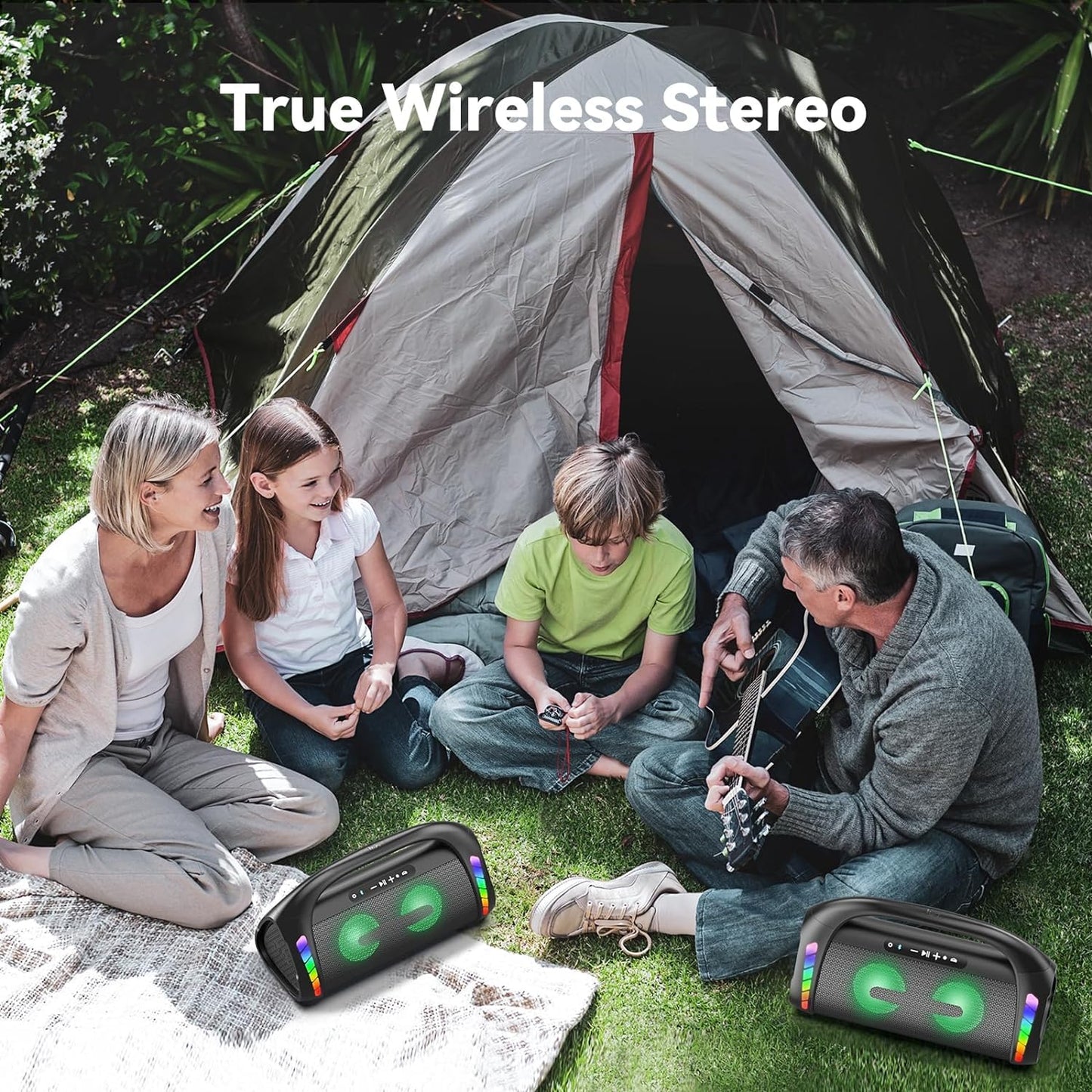 LFS Bluetooth Speaker,100W Loud Speakers Bluetooth Wireless with Deep Bass, Portable Bluetooth Speakers Wireless with Power Bank, LED Lights,Waterproof, 30hours Playtime for Outdoor Home