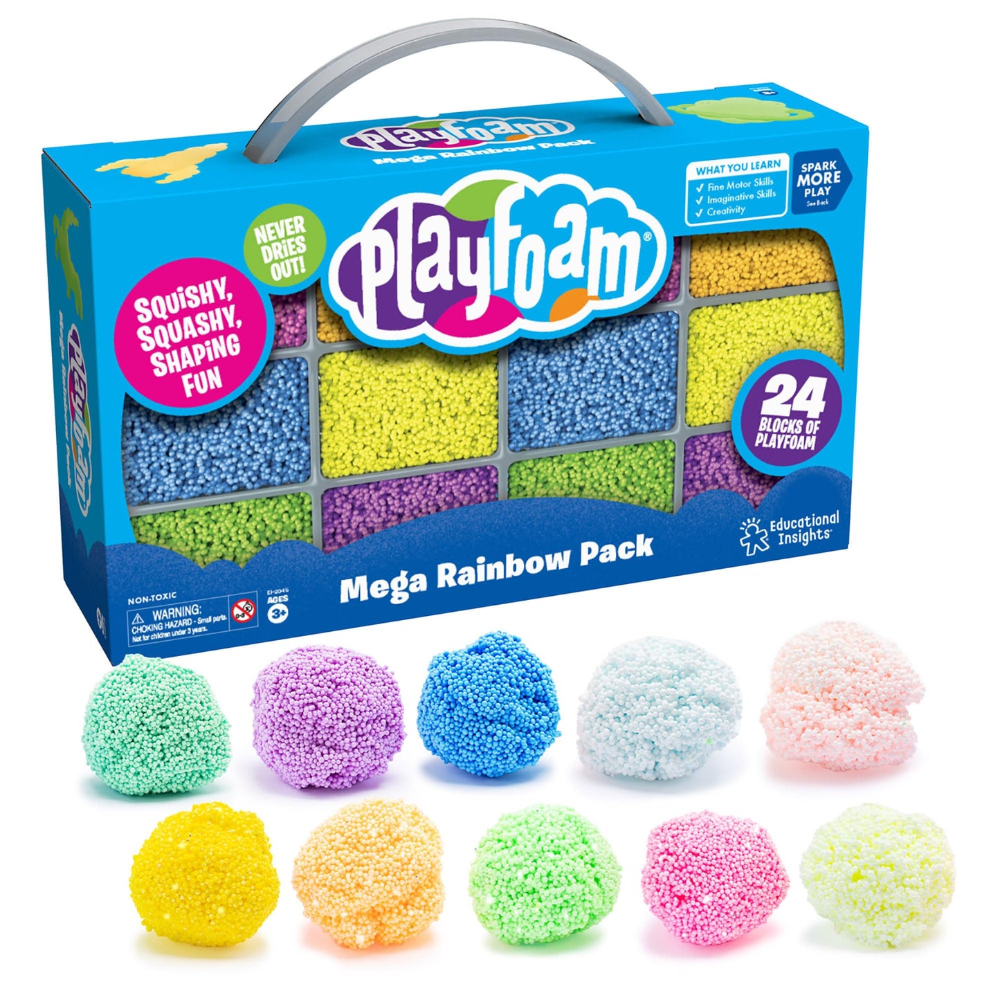 Educational Insights Playfoam Mega Rainbow Pack - Sensory Toys & Squishy Fidget Toys for Kids, Squishy Foam Blocks, Non Sticky Dough, Sensory Bin Filler & Classroom Tools, Gifts for Ages 3+