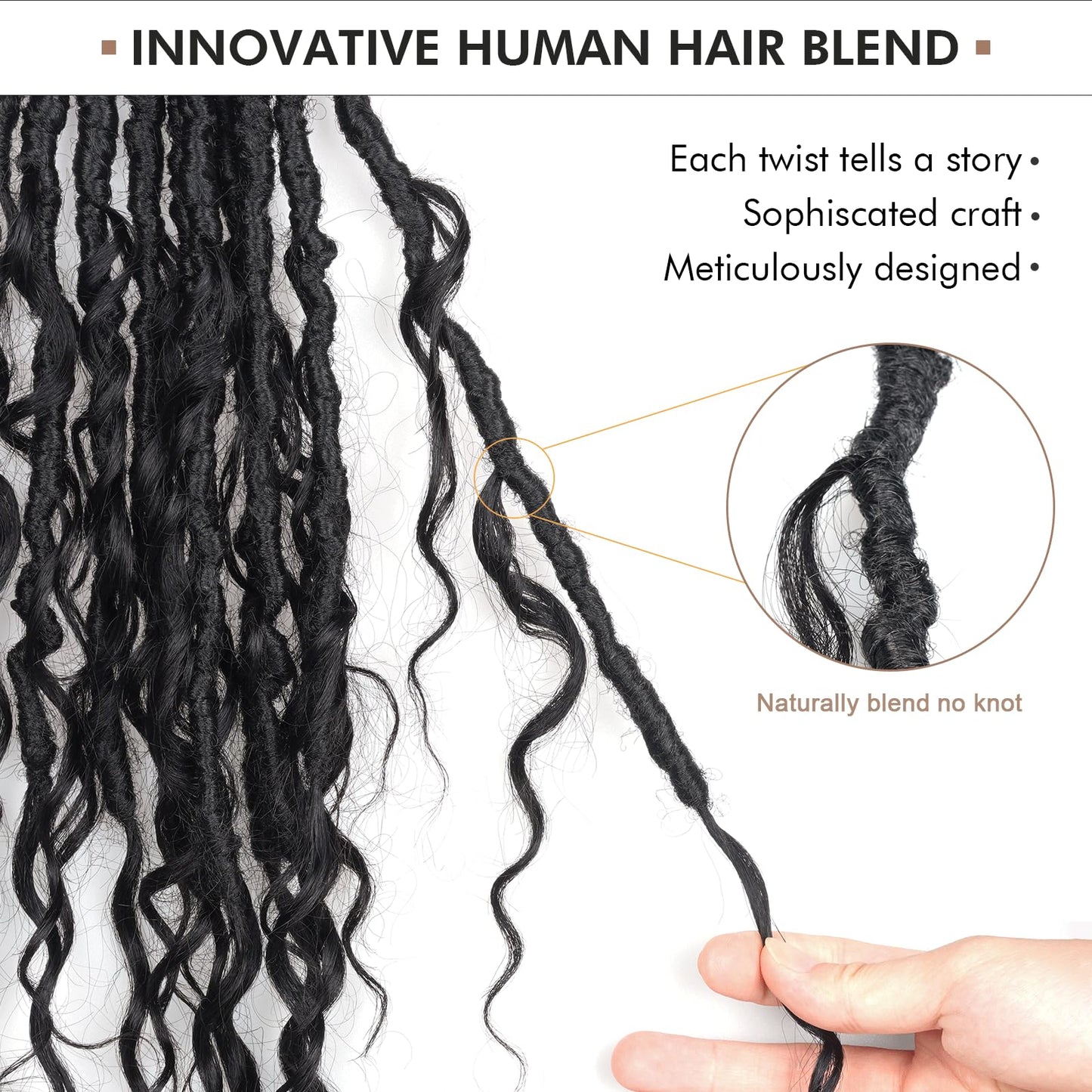 ToyoTress Boho Butterfly Locs With Human Hair Curls - 16 Inch 8 Packs Natural Black Handmade Pre-Looped Crochet Hair For Black Women Human Hair Locs, Boho Faux Locs Crochet Braids (16 Inch, 1B-8P)