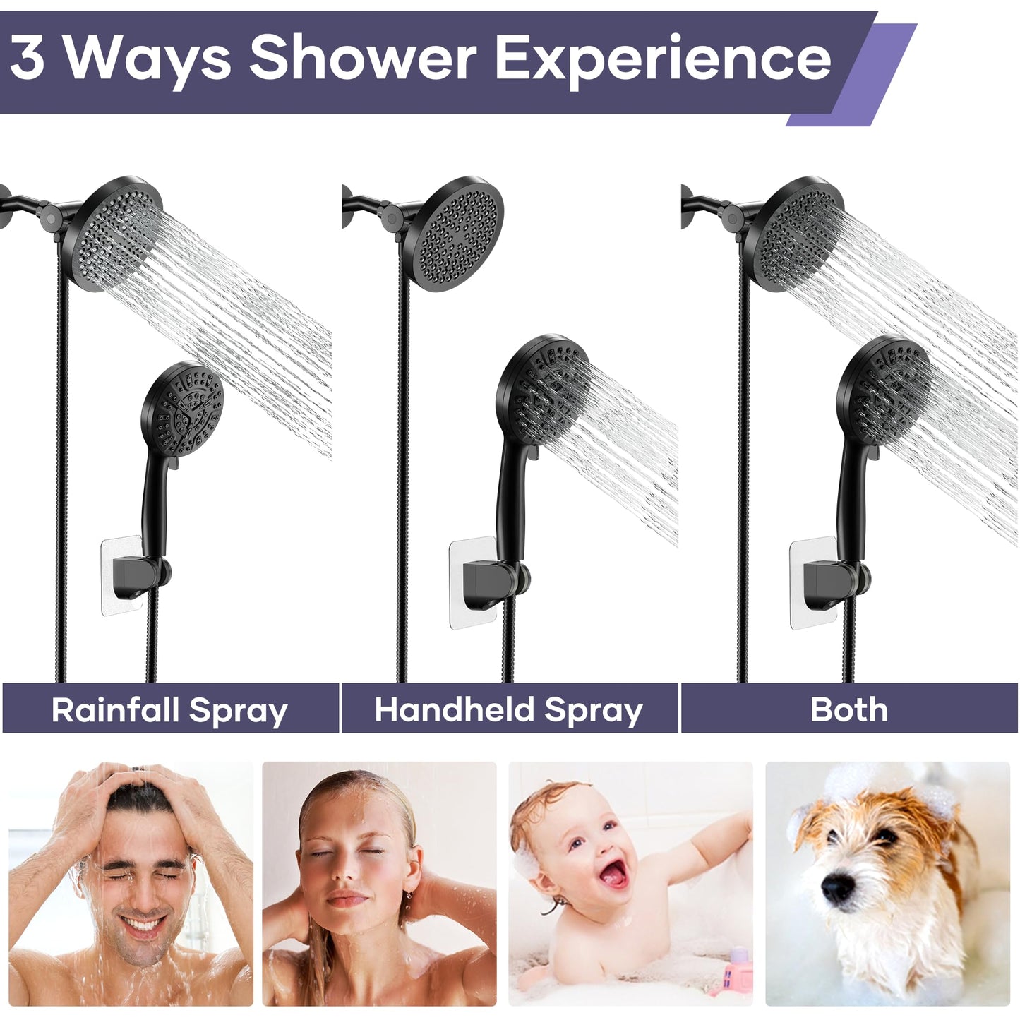 UltrTxenova Filtered Shower Head with Handheld Spray Combo,High Pressure Rain Shower Heads,Double Dual Shower Head 10 Spray Modes,Detachable Showerhead 78 Inch Hose,Black