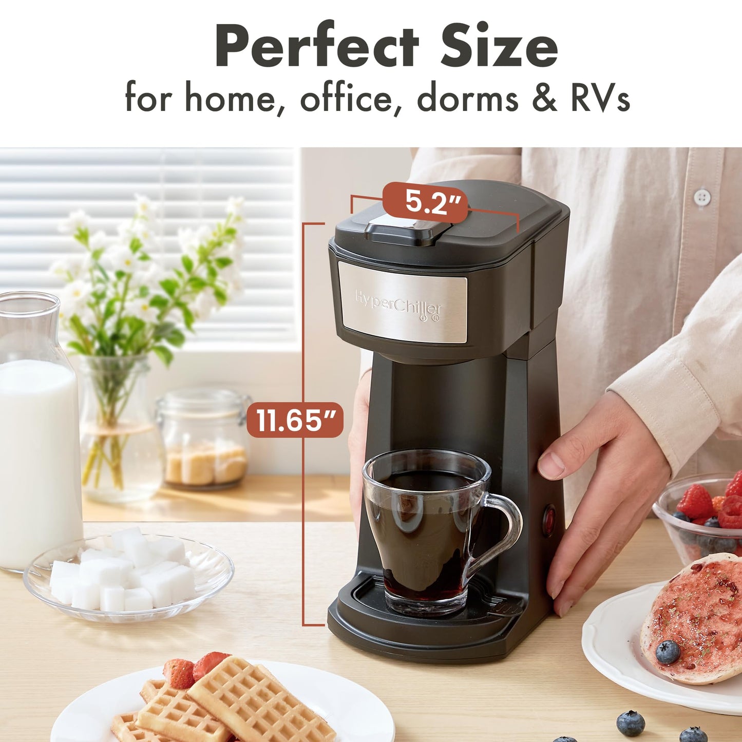 Elite Gourmet HyperChiller EHC210N Iced/Hot Coffee Maker, K-Cup or Coffee Grounds, 8, 10 or 12oz Pours, Removable K-Cup Holder and Reusable Mesh Filter, Drip tray, Black/Stainless-Steel