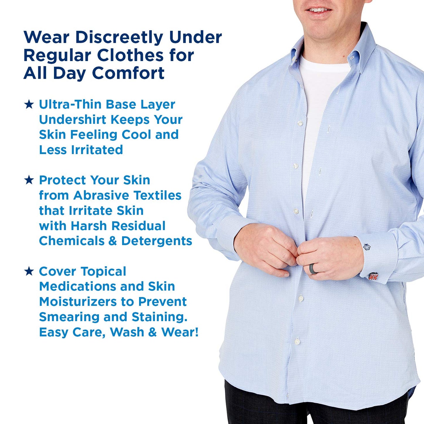 Eczema & Psoriasis Clothing Relief Treatment Shirt for Moderate to Severe Sensitive Dry Skin for Men (Size M) – Also Used as a Wet Wrapping Therapy White