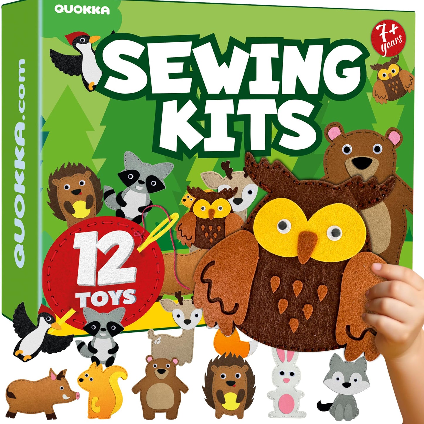 QUOKKA Kids Crafts Ages 4-8, DIY Beginner Needle and Thread Kit - 12 Forest Animals Sewing Kit Basic - Fun Arts Crafts for Kids Ages 6-8 Girls Boys - Plastic Needles, Scissors - 6+ Year Old Girl Gifts