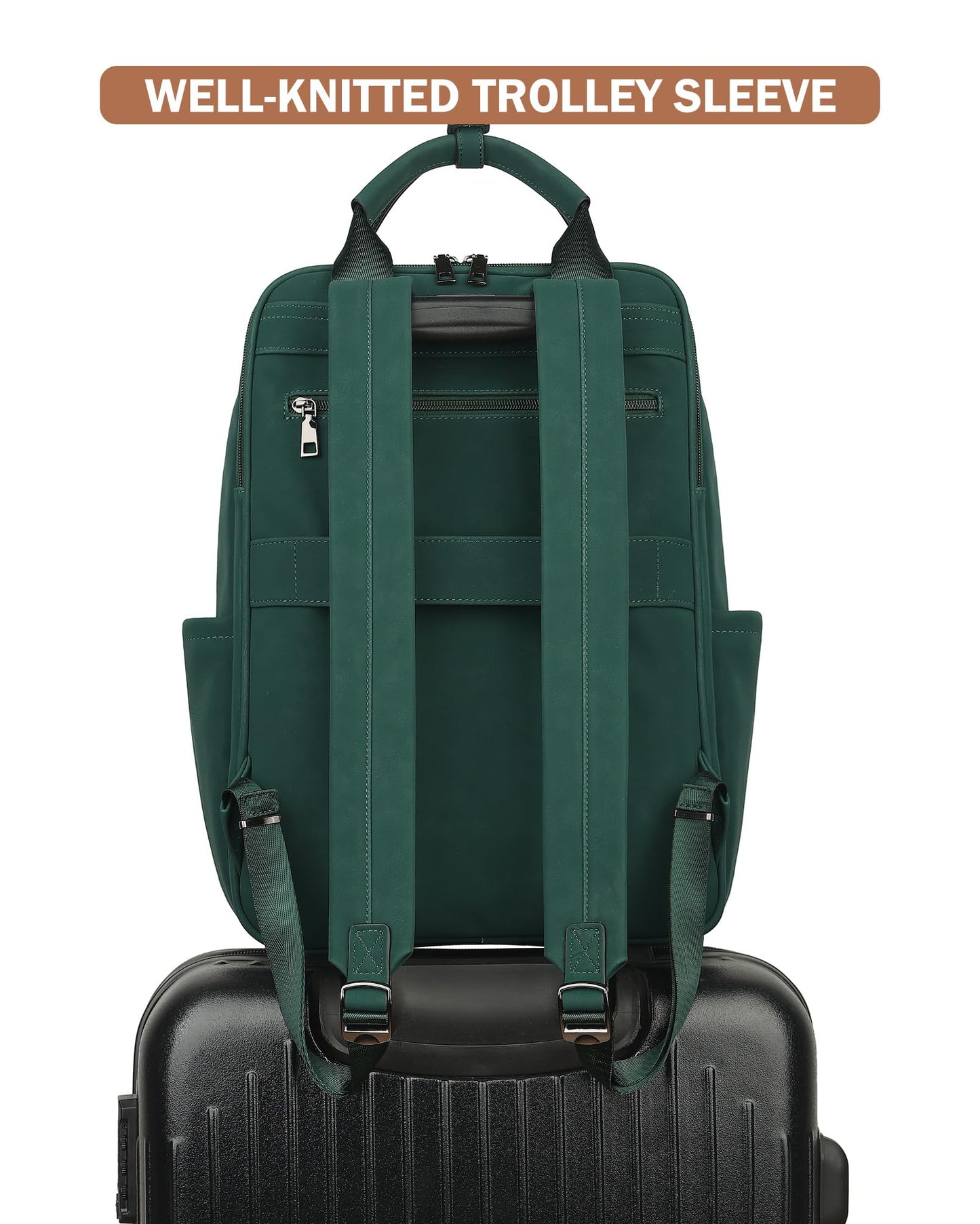 MASINTOR Leather Laptop Backpack for Women, Stylish Computer Backpack College Business Work Shoulder Bags Work and Travel Retro Green
