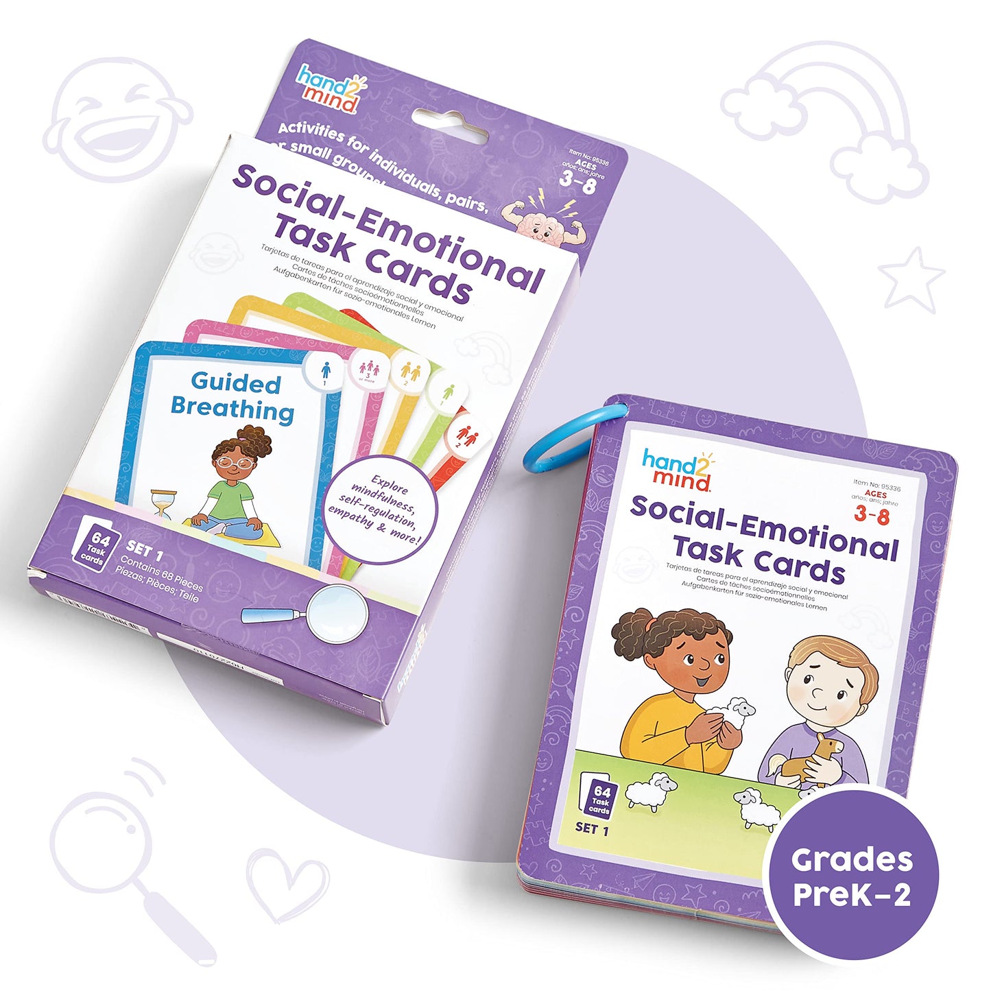 hand2mind Social Emotional Task Cards for Ages 3+, Social Emotional Learning Activities, Calm Down Corner, Play Therapy Toys for Counselors, SEL Games, Preschool Card Games, Feelings Flash Cards