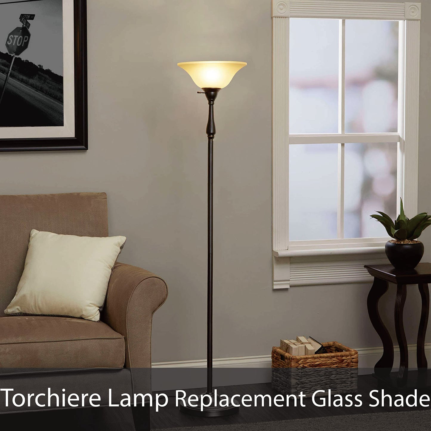 Aspen Creative 23147-11A Replacement Alabaster Glass Shade for Medium Base Socket Torchiere Lamp, Swag Lamp, Pendant, 1 Light Wall Sconce & Island Fixture, 11-1/2" Diameter x 4" High, 1 Pack