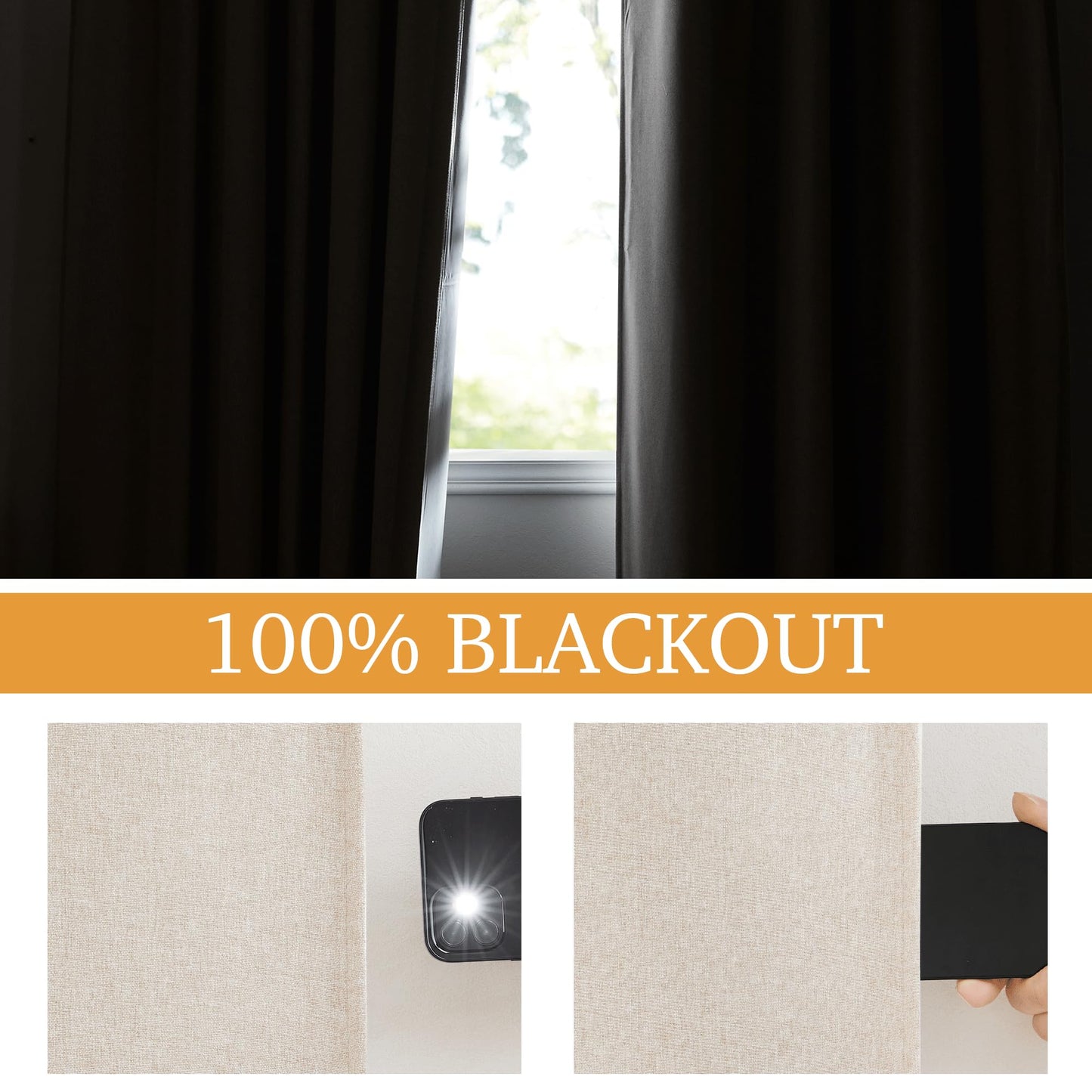 RYB HOME 3 in 1 Soundproof - Blackout - Insulation Linen Curtains, Noise Blocker Energy Saving Curtains for Bedroom Living Room Kids Nursery Studio Home Office, Taupe, W52 x L84 in, 2 Panels